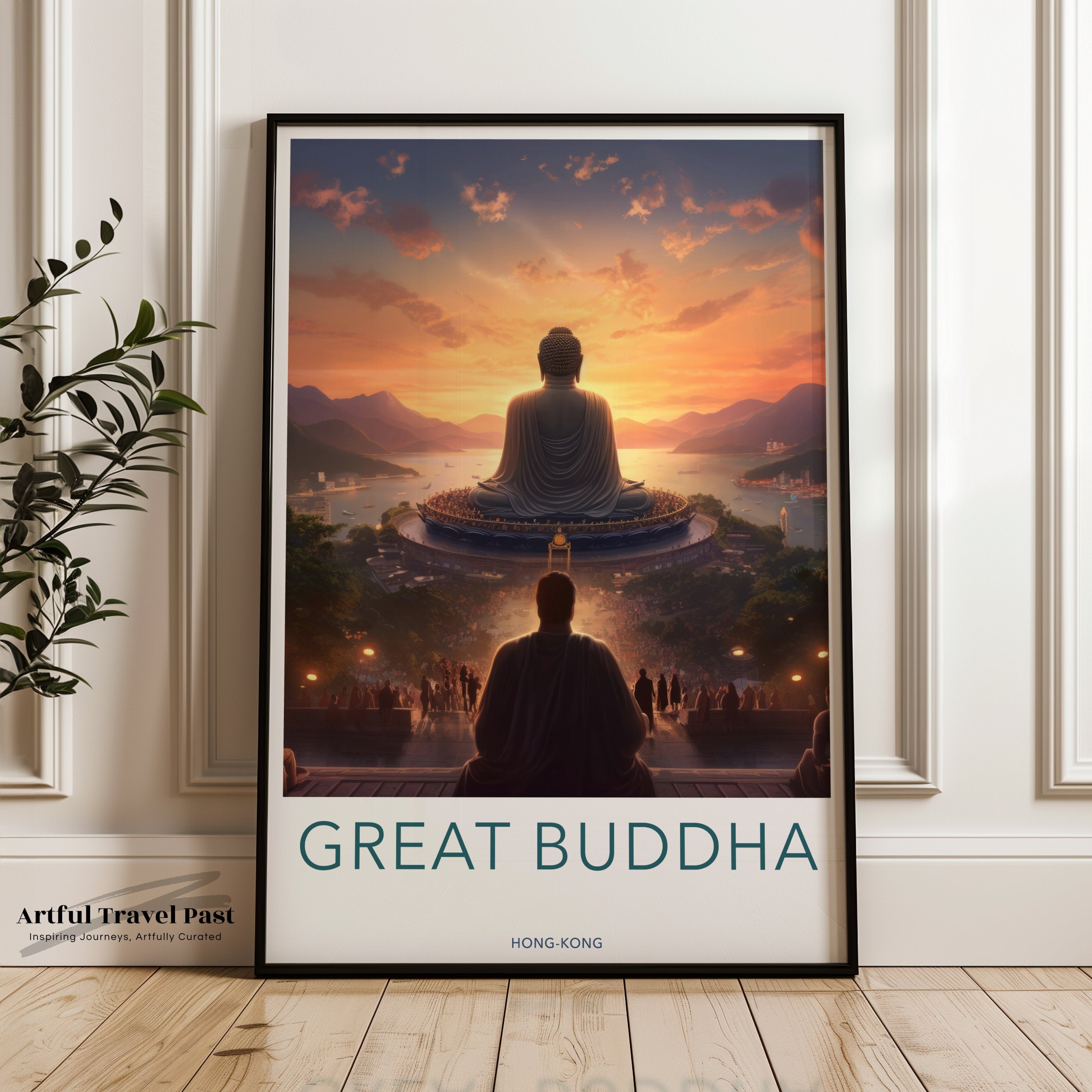 Great Buddha Wall Art, Hong Kong Sunset Print, Asian Inspired Home Decor, Travel Poster, Cultured Wall Hanging, Zen Meditation Art