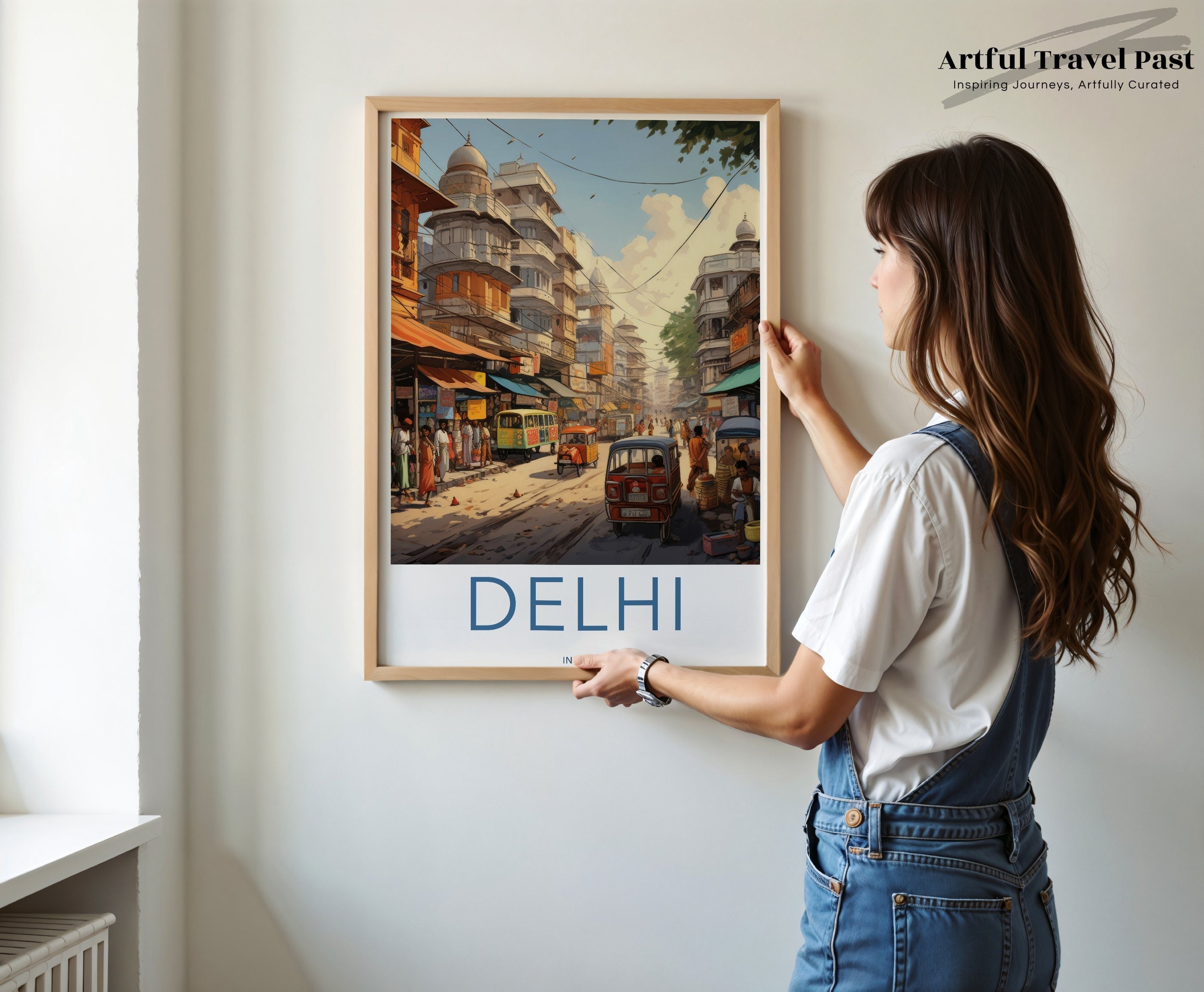 Delhi Cityscape Wall Art, Vibrant Urban Landscape Poster, Historic Indian City Street Scene Print, Colorful Market Decor