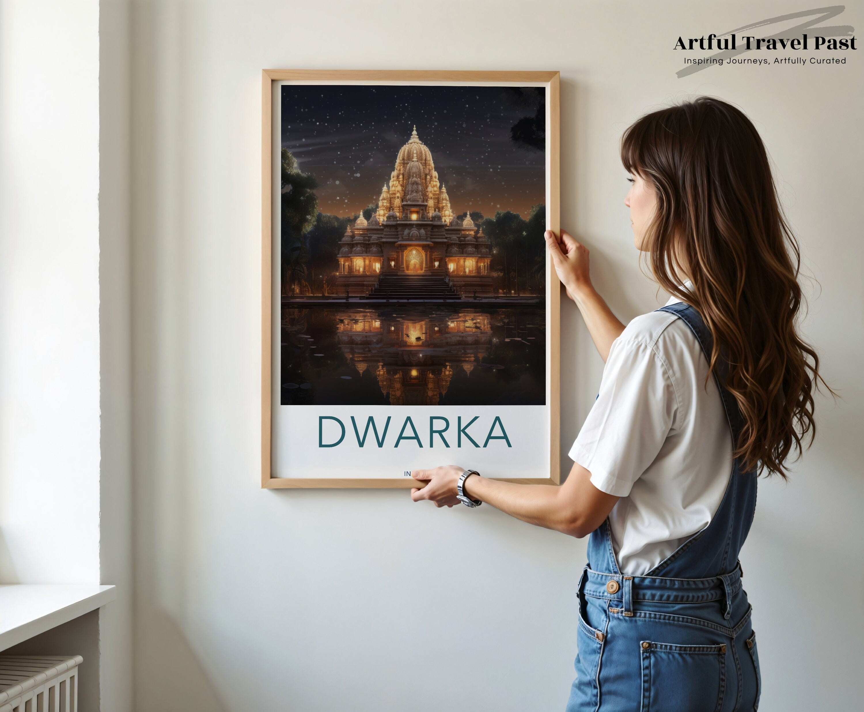 Dwarka Temple Wall Art, Spiritual Architecture Poster, Ancient Historical Landmark Print, Cultural Travel Decor, India Heritage Illustration