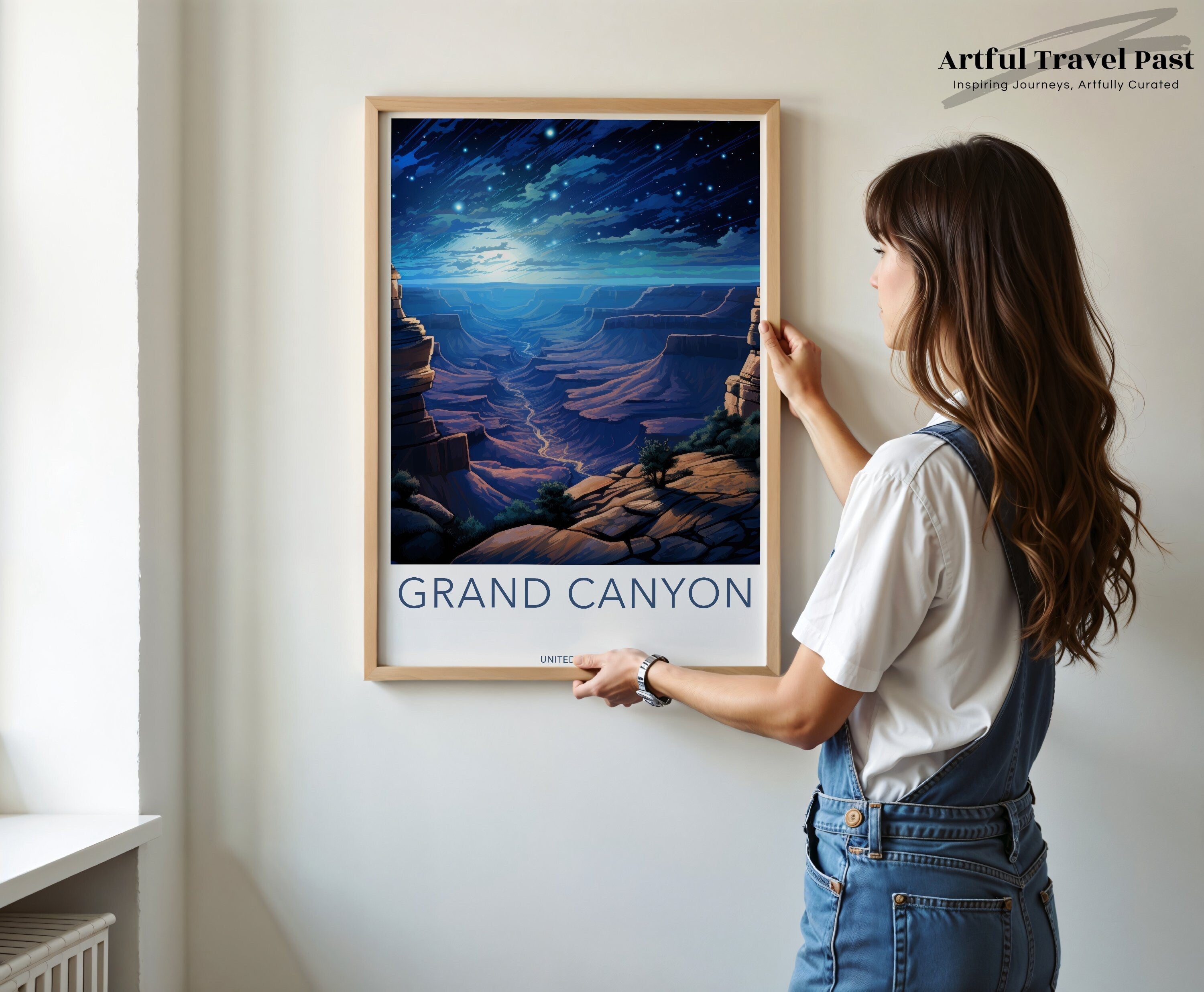 Grand Canyon Wall Art, Vintage Style Poster, Night Sky Illustration, National Park Decor, Scenic Landscape Print, USA Travel Art