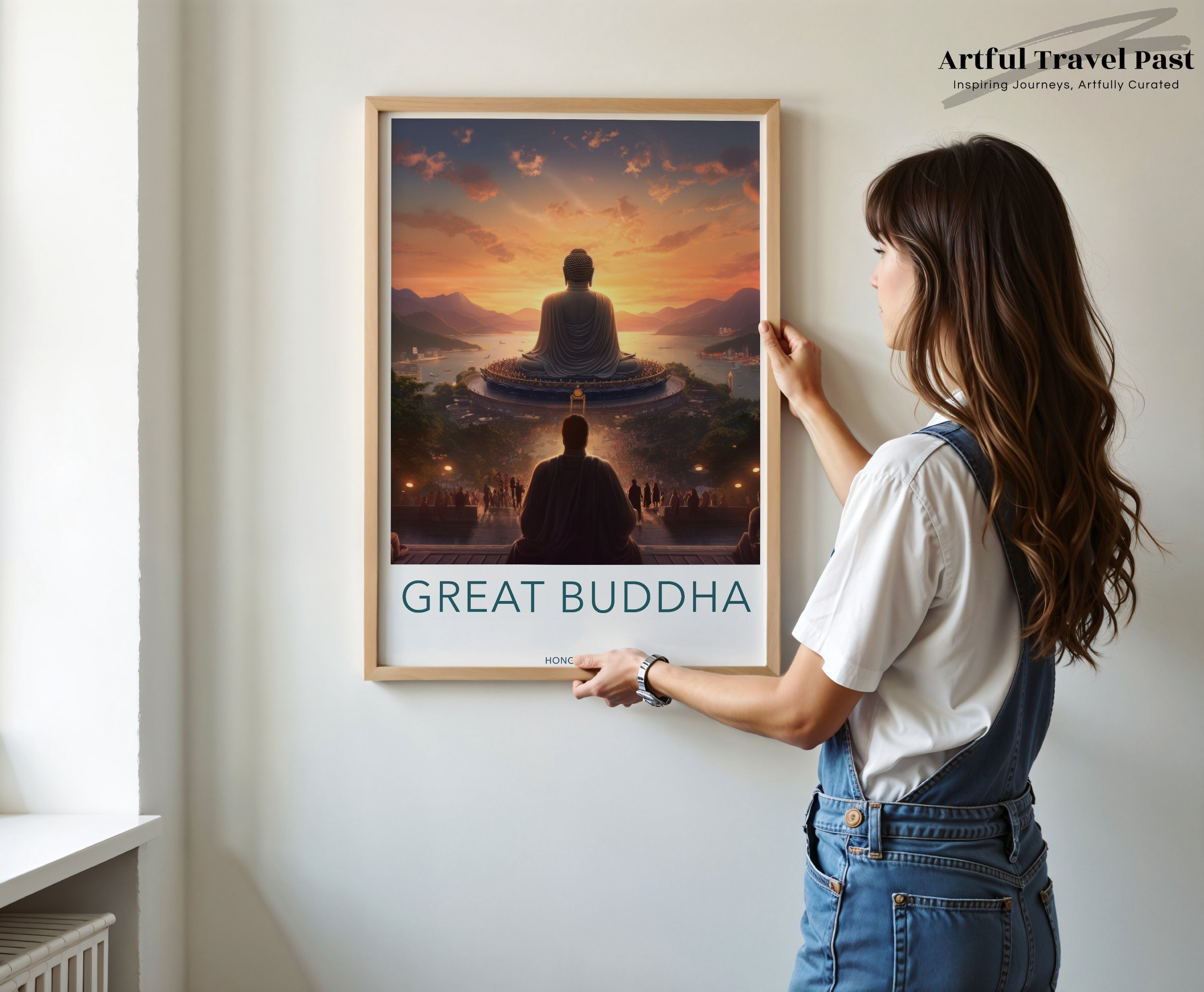 Great Buddha Wall Art, Hong Kong Sunset Print, Asian Inspired Home Decor, Travel Poster, Cultured Wall Hanging, Zen Meditation Art