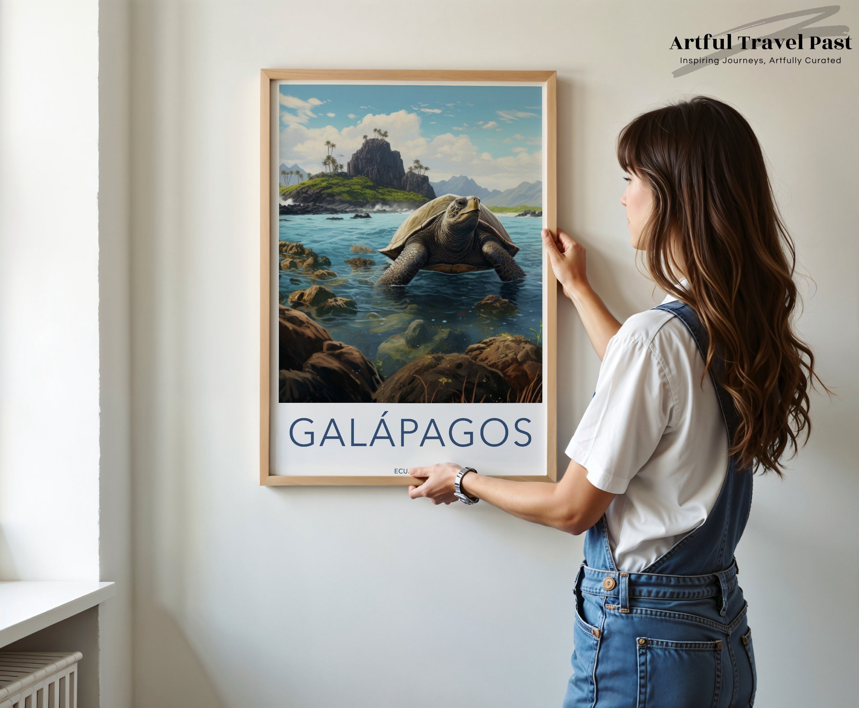 Galápagos Islands Wall Art, Nature Wildlife Print, Tortoise Artwork, Ecuador Travel Décor, Coastal Landscape Poster, Oceanic Scene