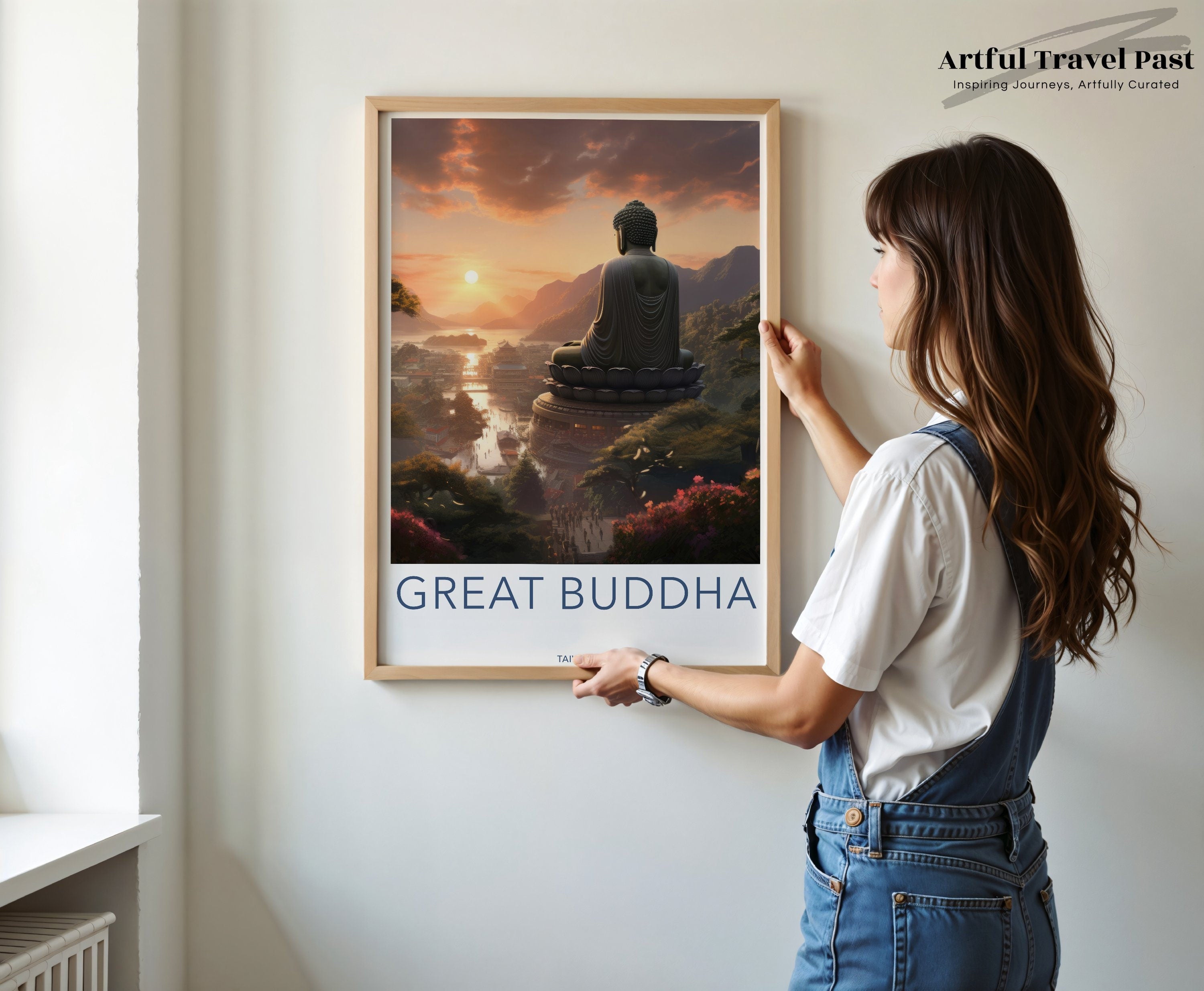 Great Buddha Poster, Taiwan Wall Art, Sunset Landscape Print, Scenic View, Cultural Landmark Artwork, Home Decor, Gift Idea