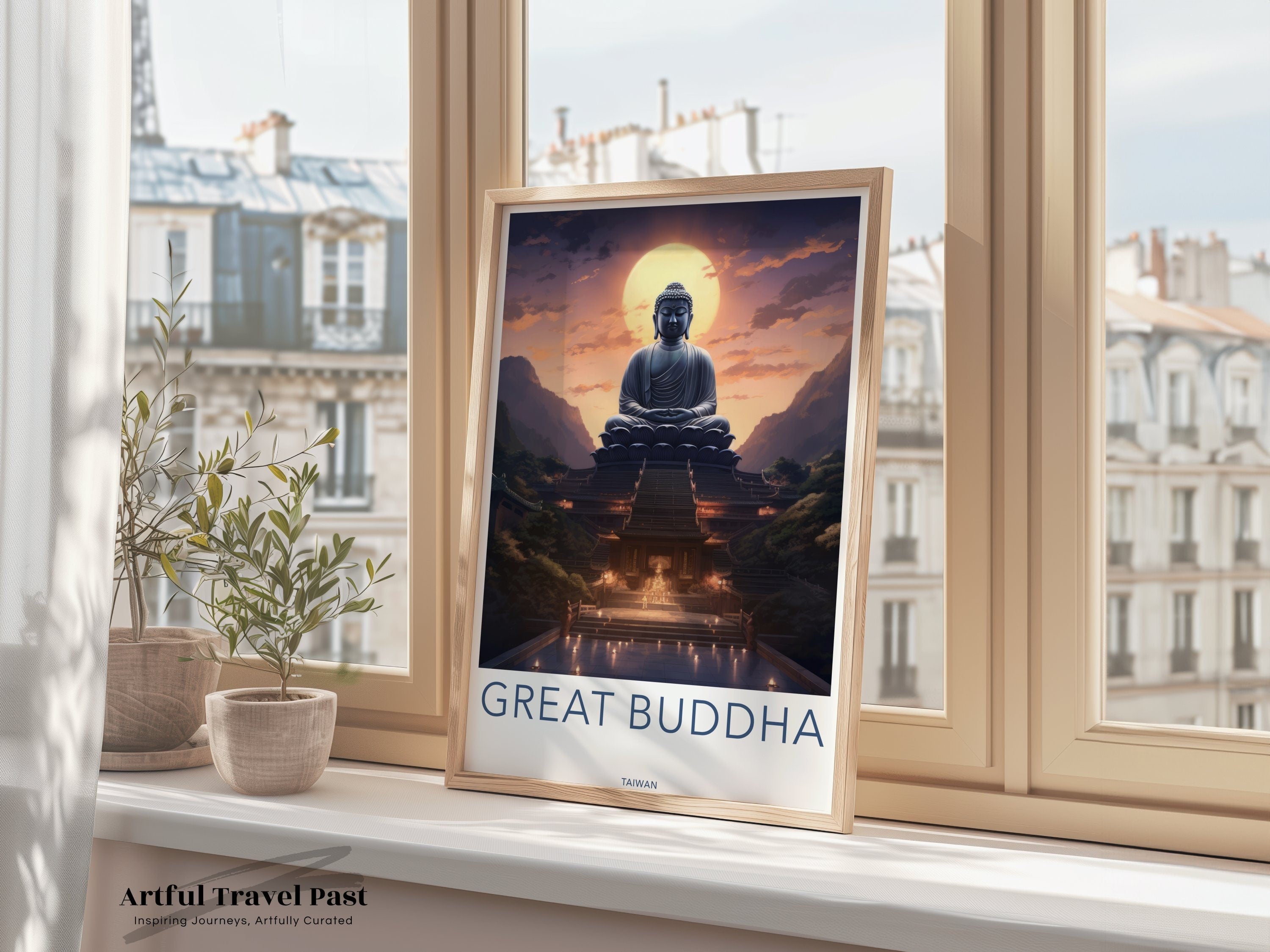 Great Buddha Wall Art Print, Taiwan Scenery Poster, Tranquil Buddha Temple Artwork, Asian Cultural Decor, Meditative Home Decoration