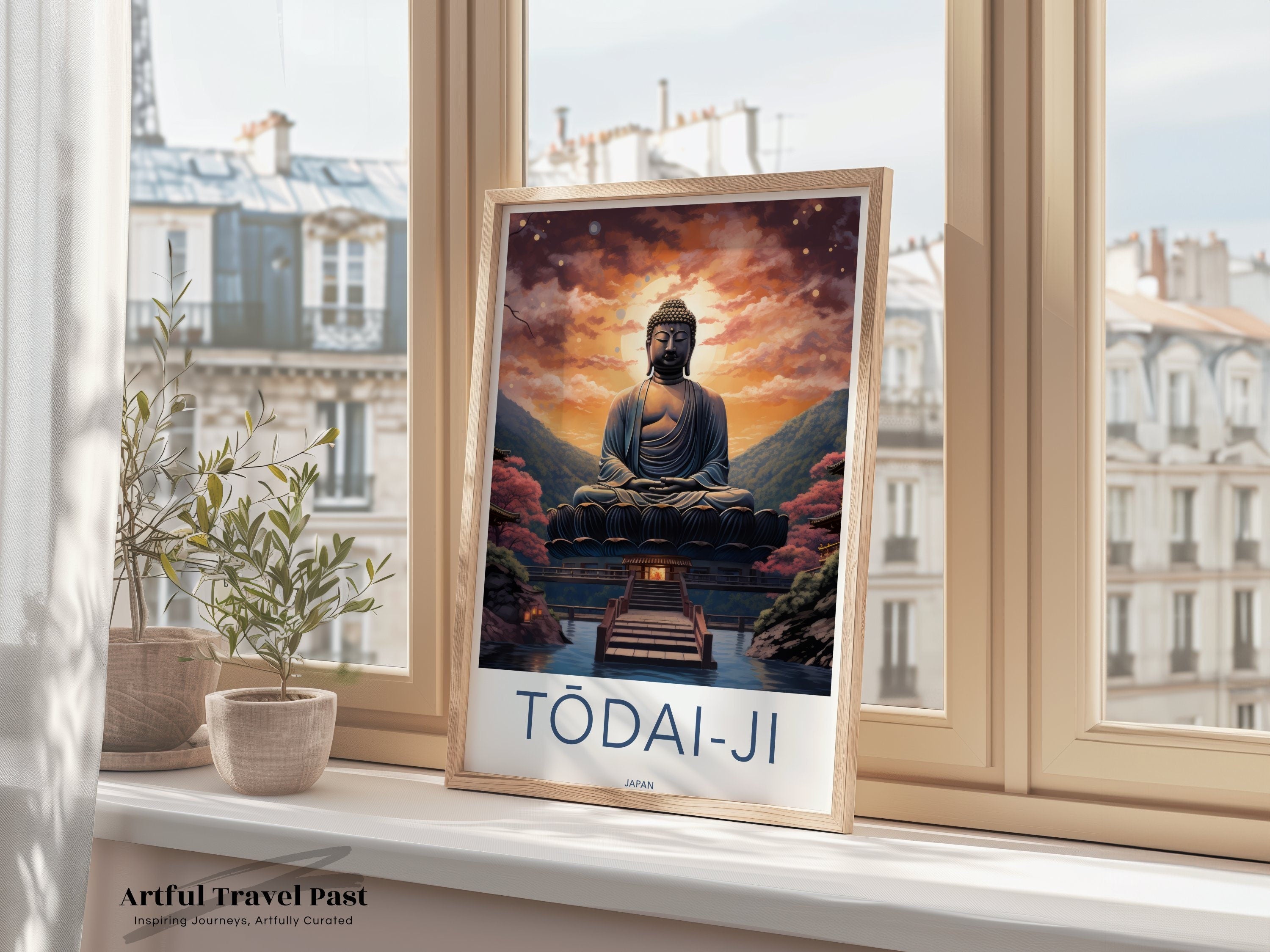 Todai-Ji Temple Wall Art, Japanese Heritage Print, Sunset Buddhist Temple Poster, Japan Cultural Decor, Serene Meditative Artwork