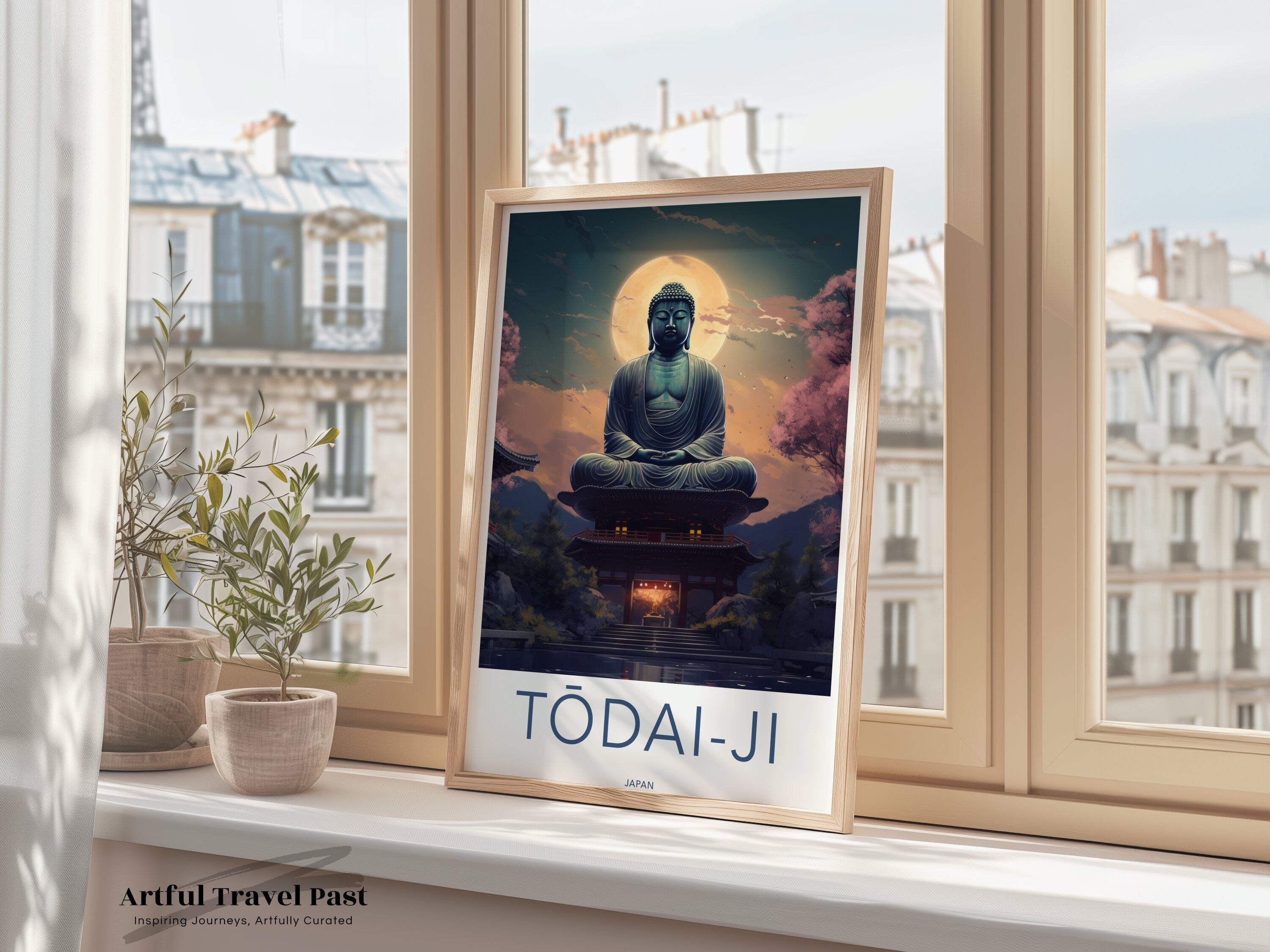 Todai-Ji Wall Art, Japanese Temple, Large Buddha Statue Print, Stunning Sunset, Oriental Decor, Meditative Artwork, Home Wall Studio