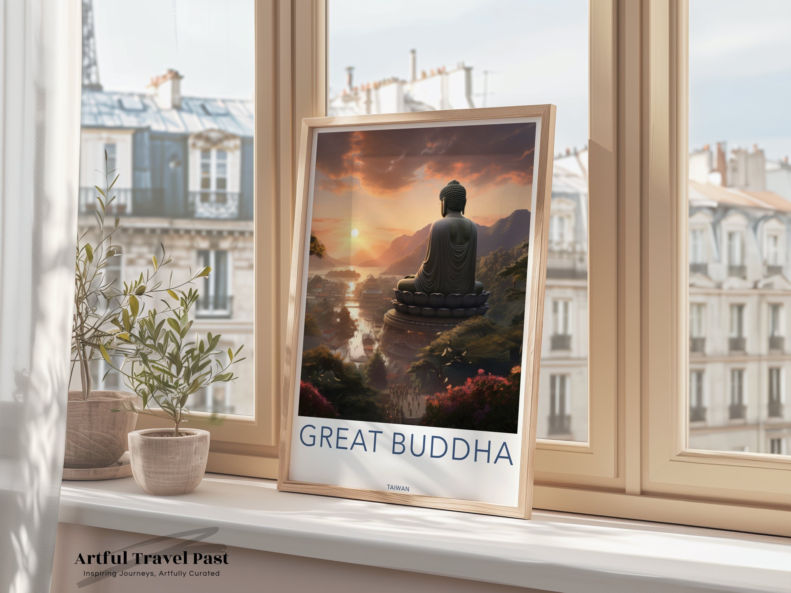 Great Buddha Poster, Taiwan Wall Art, Sunset Landscape Print, Scenic View, Cultural Landmark Artwork, Home Decor, Gift Idea