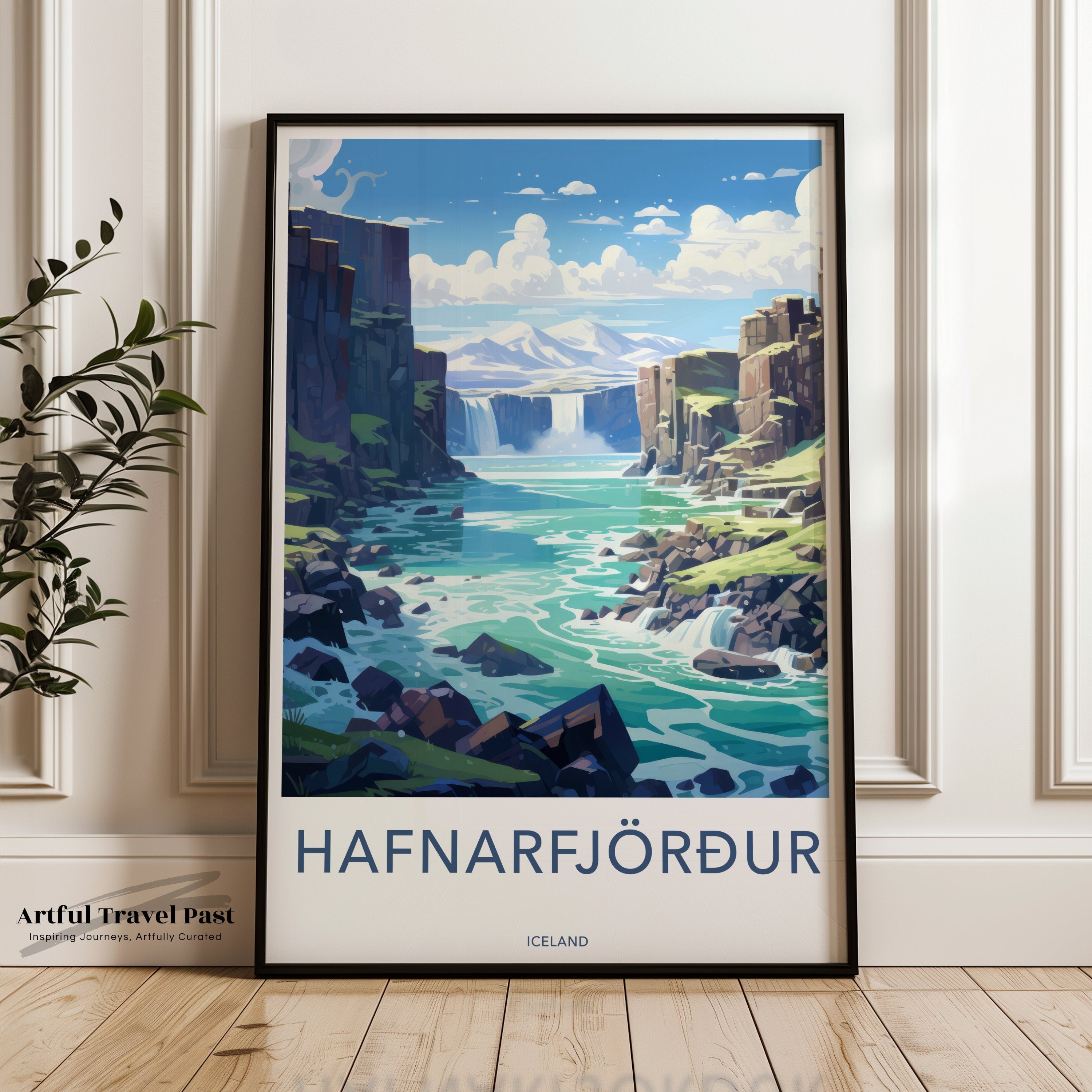 Hafnarfjörður Wall Art, Iceland Waterfall Poster, Scenic Nordic Landscape Print, Nature Wall Decor, Iceland Travel Souvenir, Icelandic Art