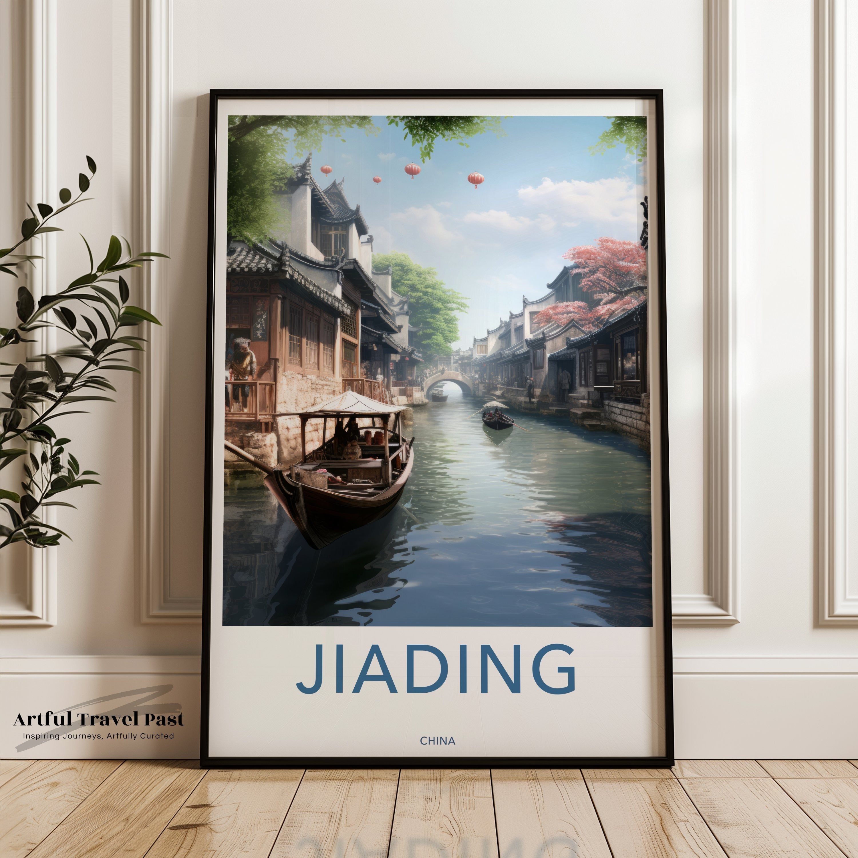 Traditional Chinese Wall Art, Jiading Canal Scene, Historical Asia Decor, Cultural Landmark Artwork, Scenic Wall Print