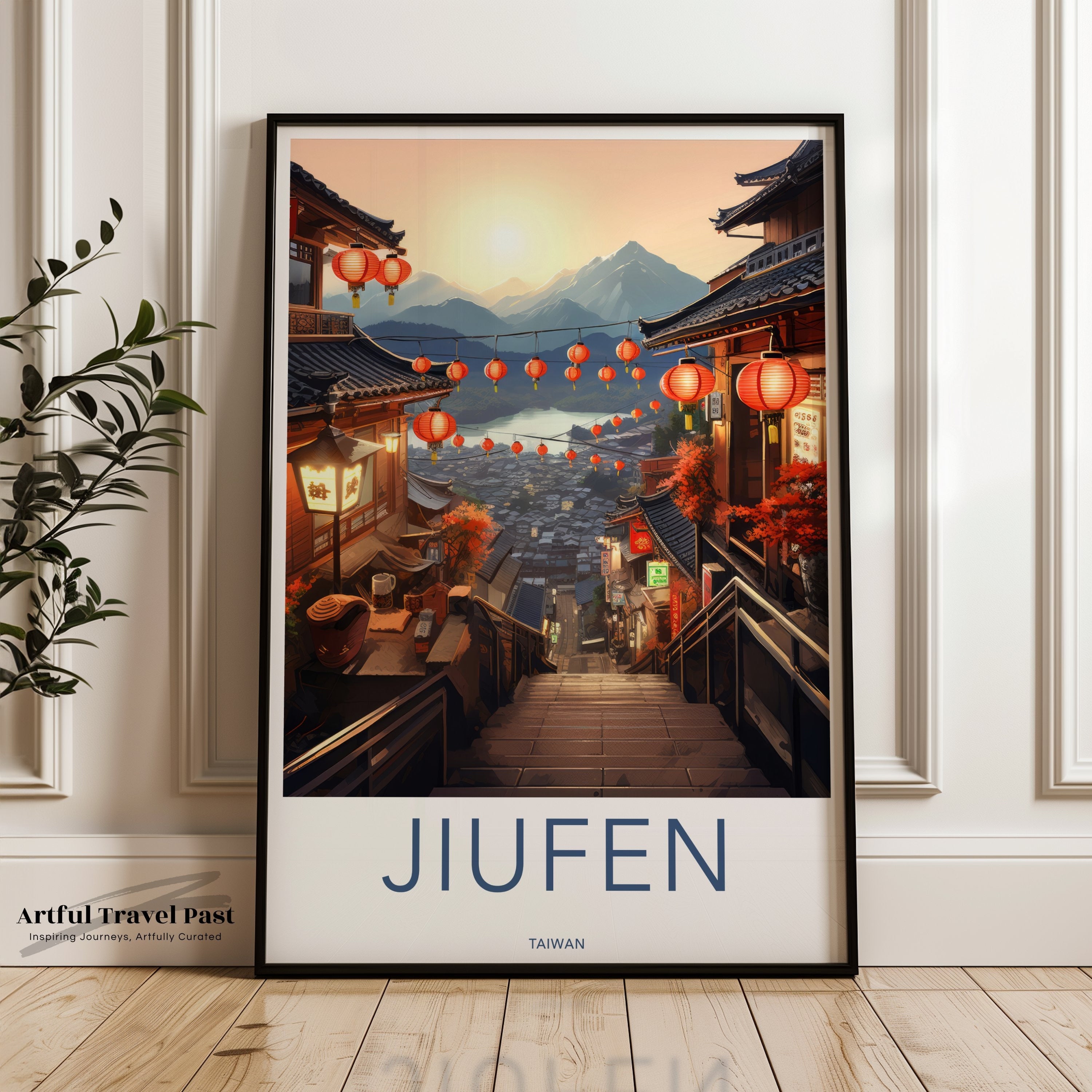 Jiufen Poster, Taiwan Wall Art, Travel Print, Scenic Landscape, Asian Decor, Lantern Street, Mountain View, Home Decor