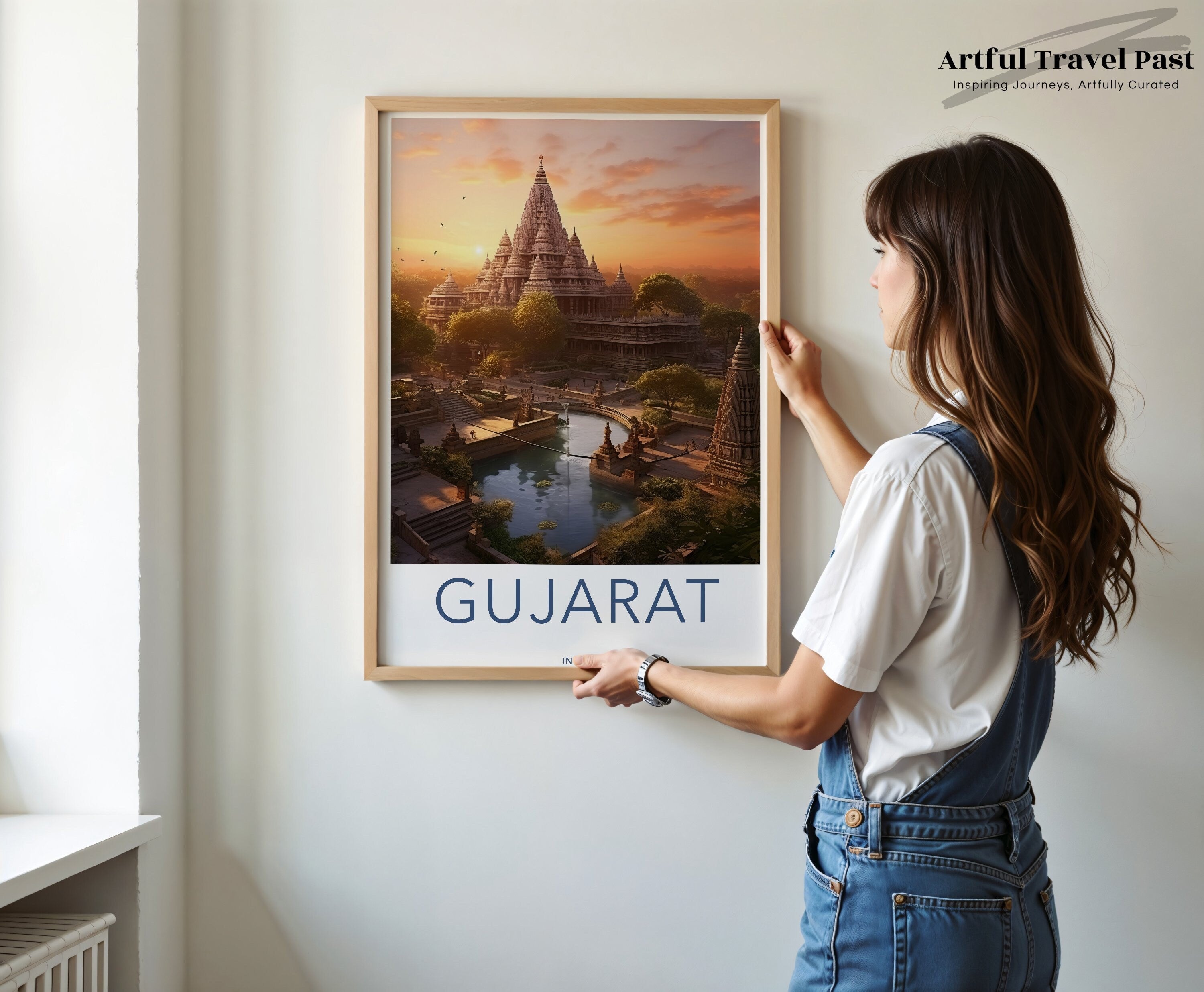 Sunset over Ancient Temple, Gujarat Wall Art, Architectural Wonders, Cultural Landmarks, Vibrant Colors, Historic Location