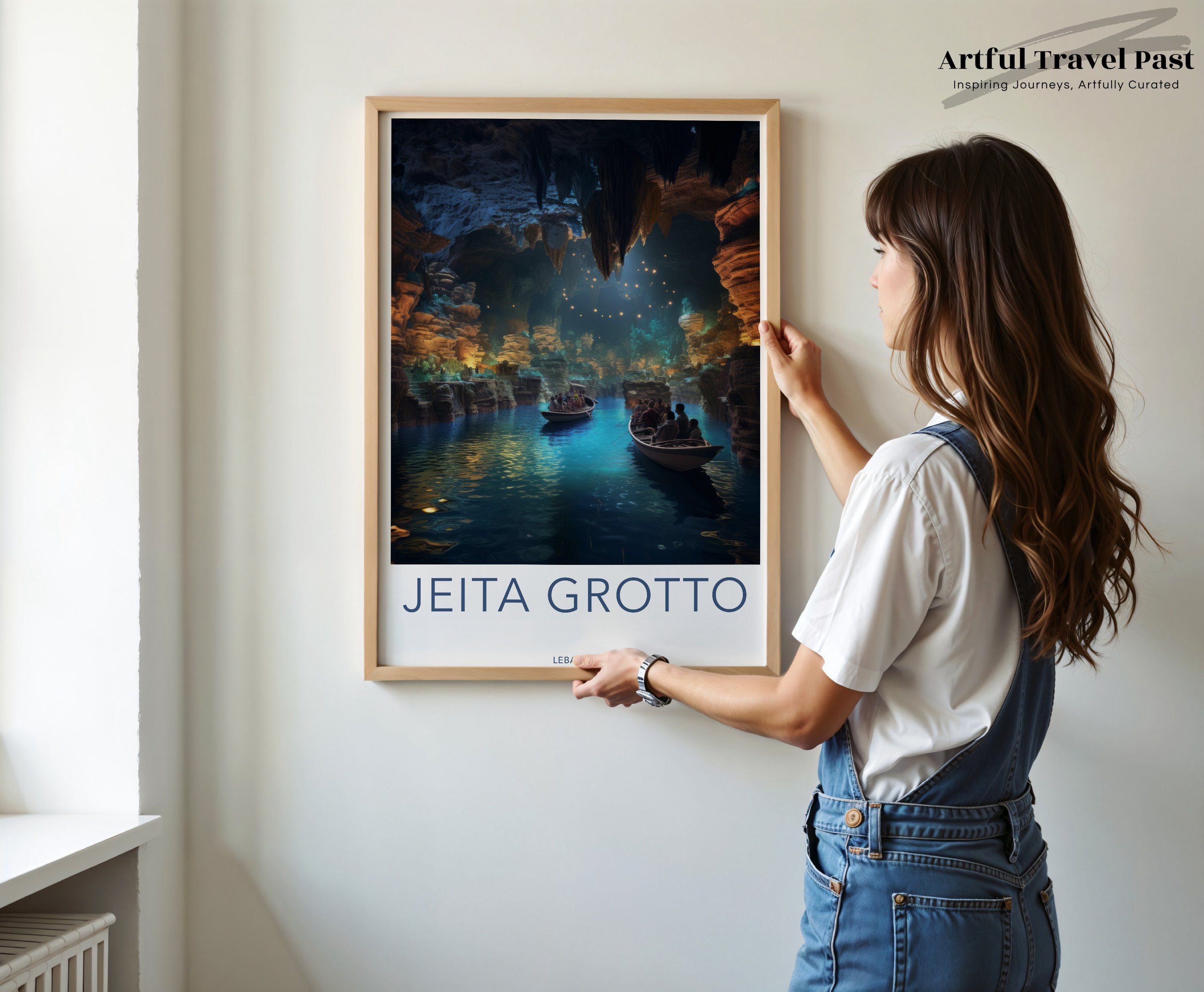 Jeita Grotto Wall Art, Lebanon Cave Scene, Boating Cave Adventure, Natural Wonder Poster, Lebanese Cultural Landmark