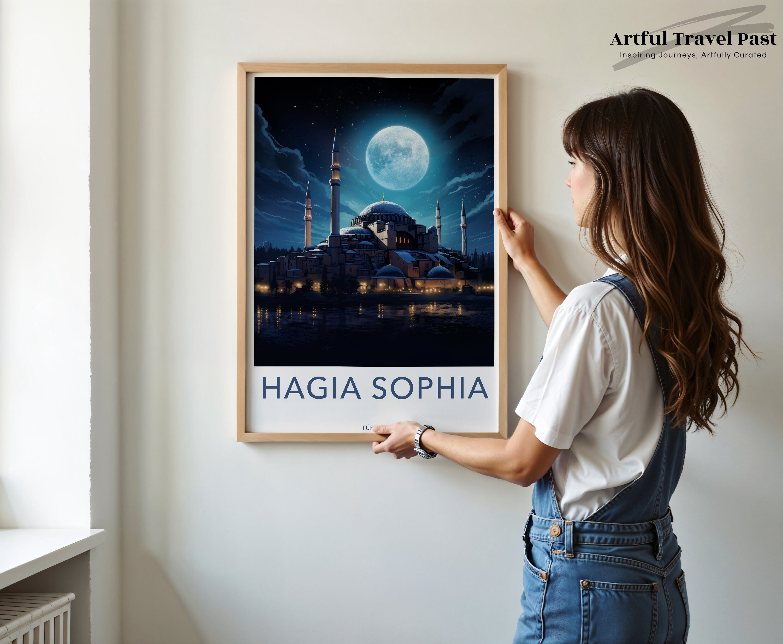 Hagia Sophia Wall Art, Turkiye Landmark Poster, Moonlit Architectural Print, Historic Building Artwork, Cultural Heritage Decor