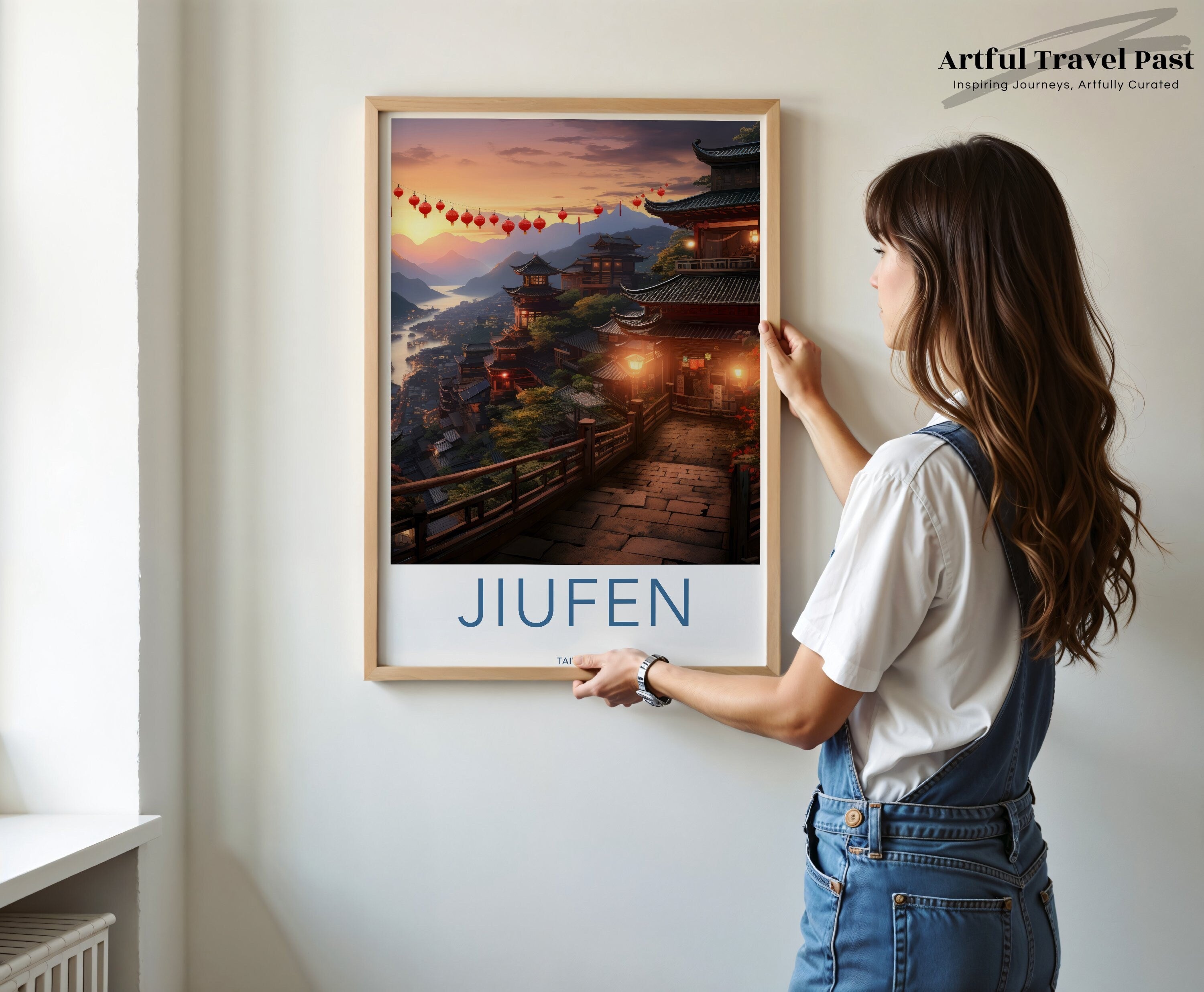 Jiufen Taiwan Sunset View Wall Art, Oriental Landscape Print, Traditional Architecture, Lanterns Evening Decor, Travel Photography