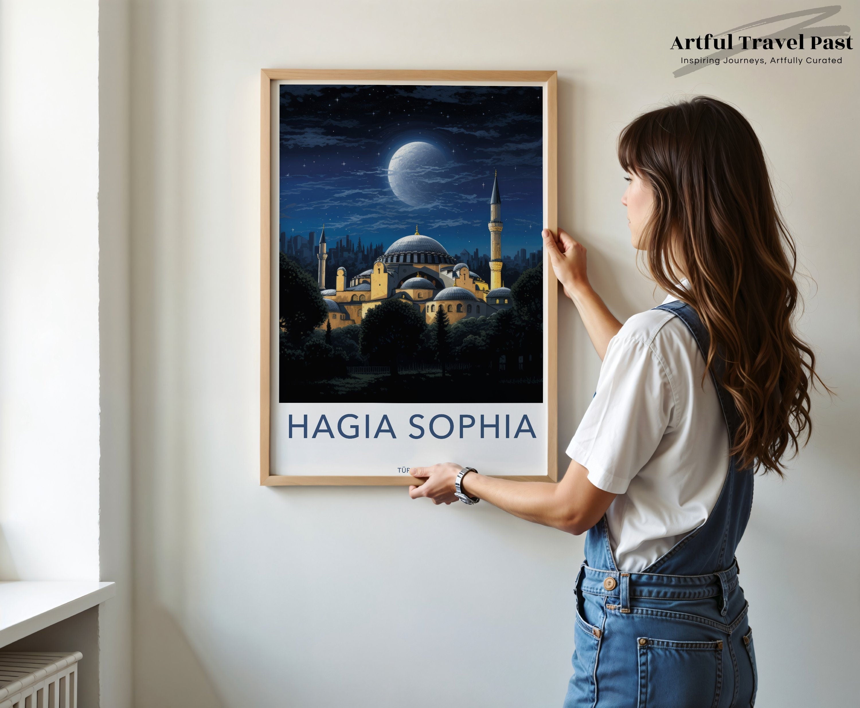 Hagia Sophia Wall Art, Historic Landmark Print, Night View with Moon, Architectural Wonders, Cultural Significance