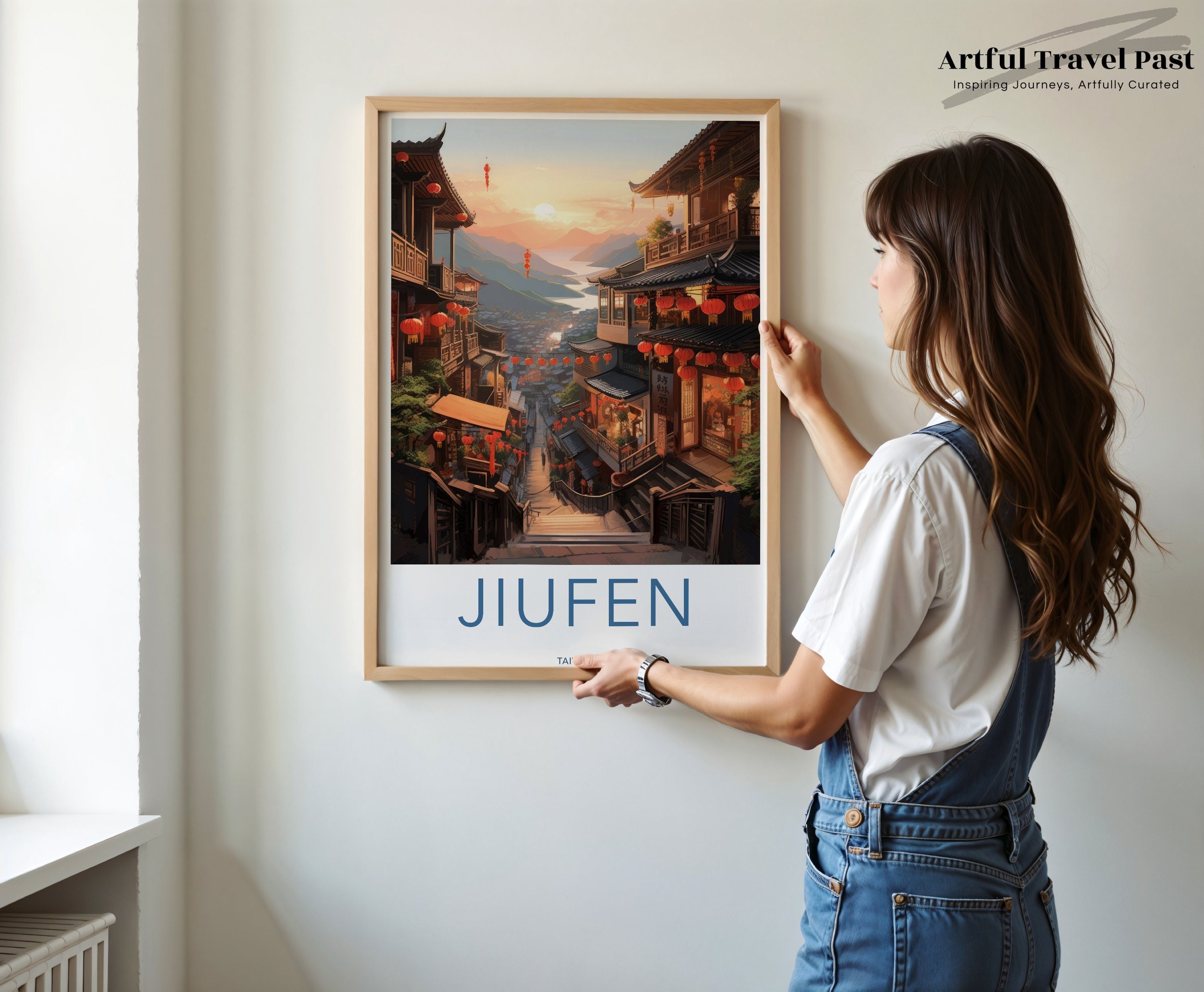 Jiufen Taiwan Wall Art, Stunning Sunset Landscape, Traditional Architecture, Chinese Lanterns, Asian Culture Artwork, Travel Decor