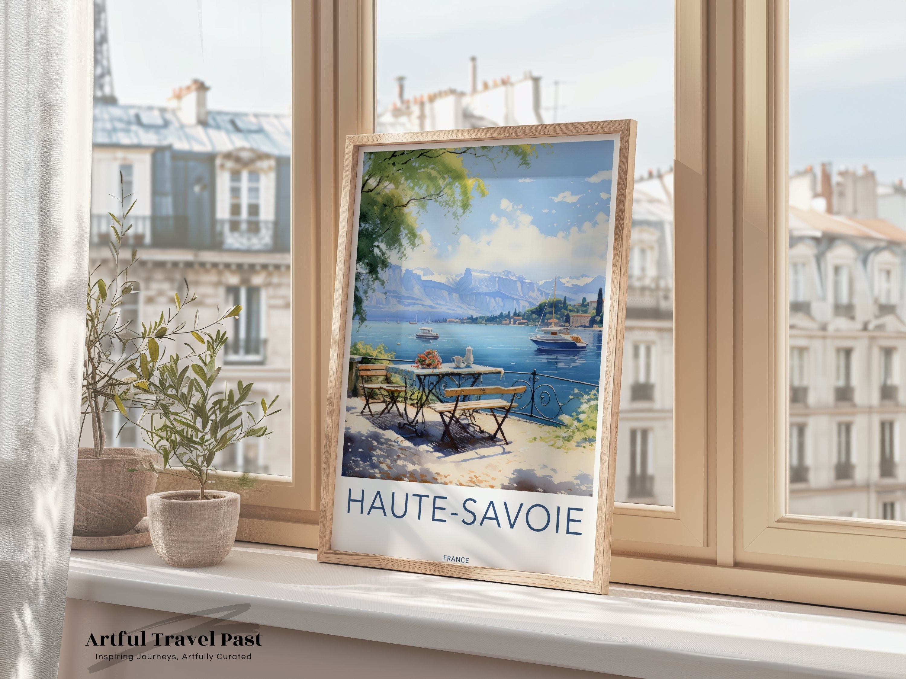 Haute-Savoie Wall Art Print, French Countryside Decor, Lake and Mountain Landscape, Scenic Travel Poster, European Home Decor