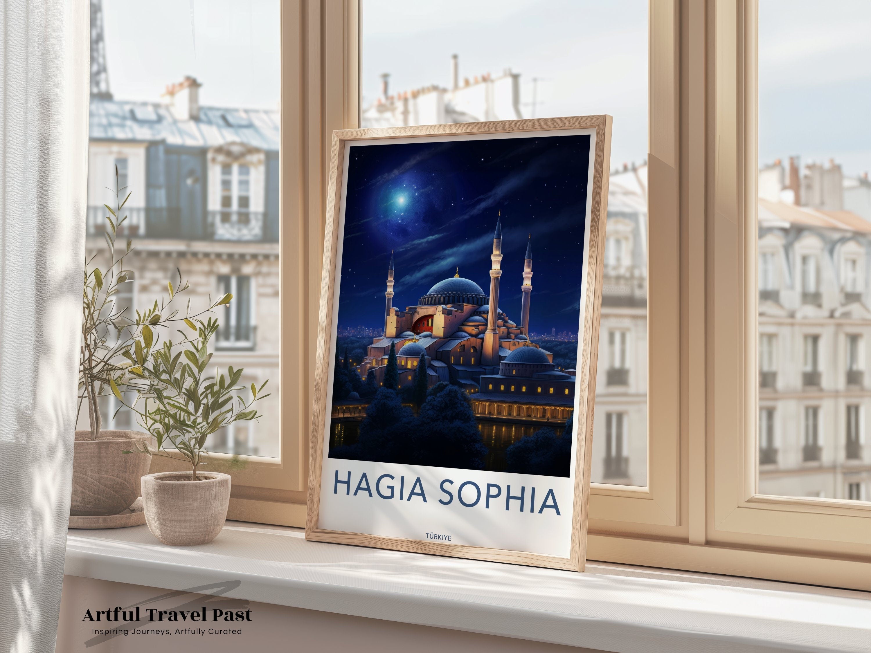 Hagia Sophia Wall Art, Istanbul Night Scene Poster, Architectural Landmarks Print, Historical Building Decoration, Türkiye Art