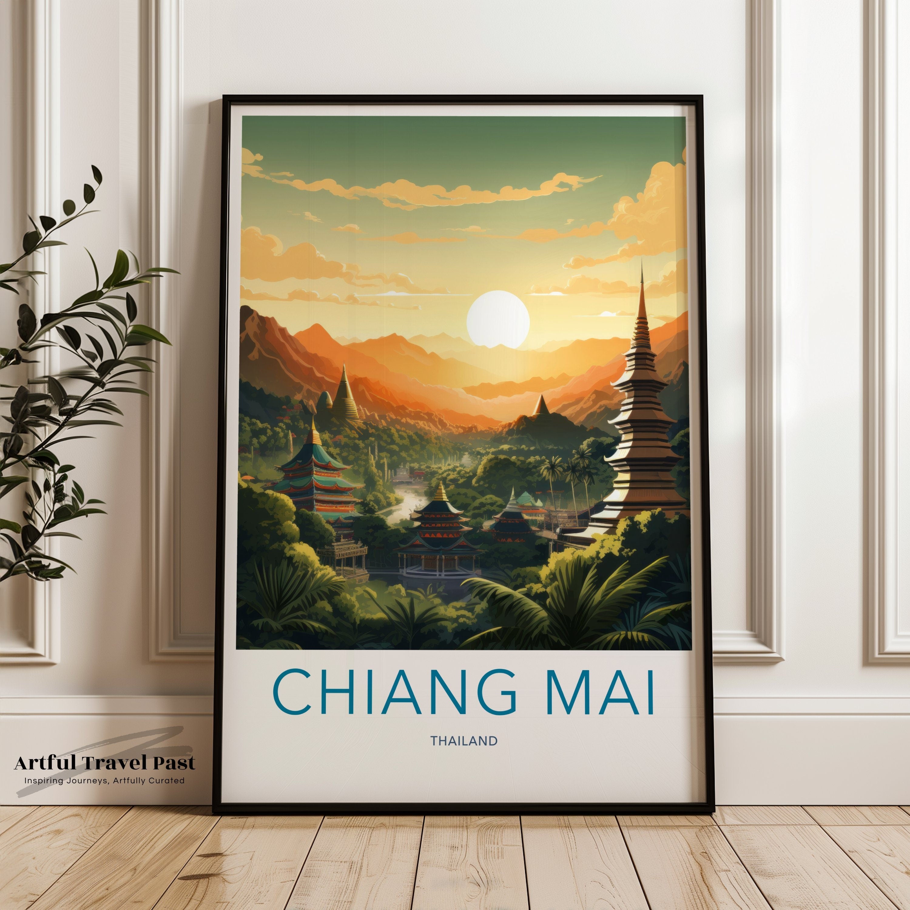 Chiang Mai Thailand Sunset Landscape Wall Art, Serene Mountain View Poster, Thai Cultural Decor, Travel Souvenir Print, Home Decoration