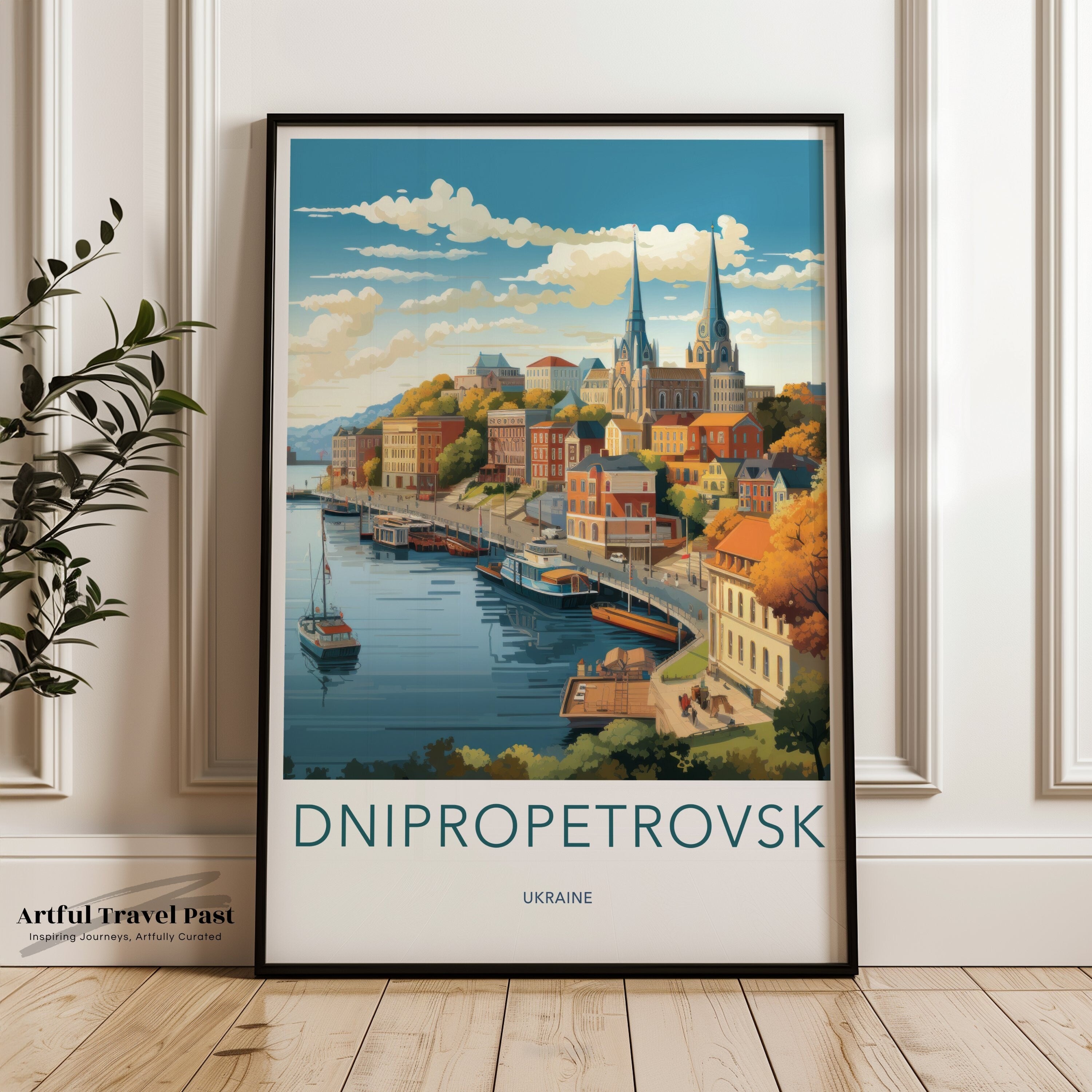 Dnipropetrovsk Ukraine Wall Art, Cityscape Print, Nautical Decor, Modern Home Office Decor, City Landmark Illustration