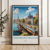 Dnipro Art Print, Cityscape Wall Art, Ukraine Travel Poster, Train Station Illustration, Modern Home Decor, Living Room Artwork