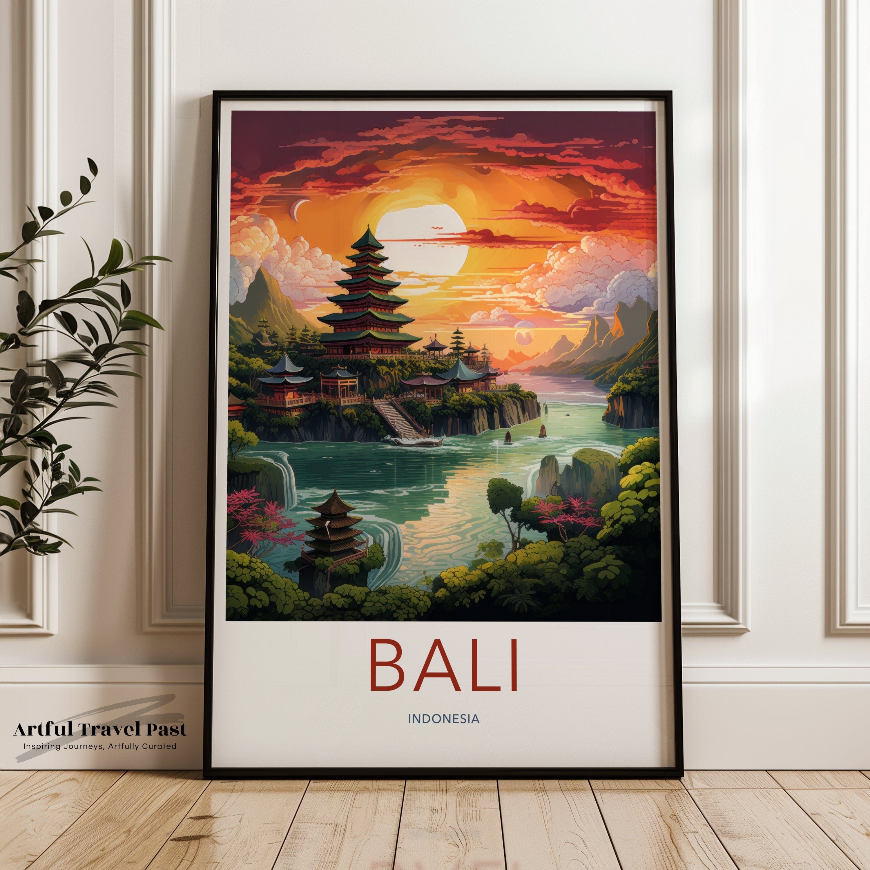 Wall Art Bali Poster | Pagoda Sunset | Indonesia Wall Art