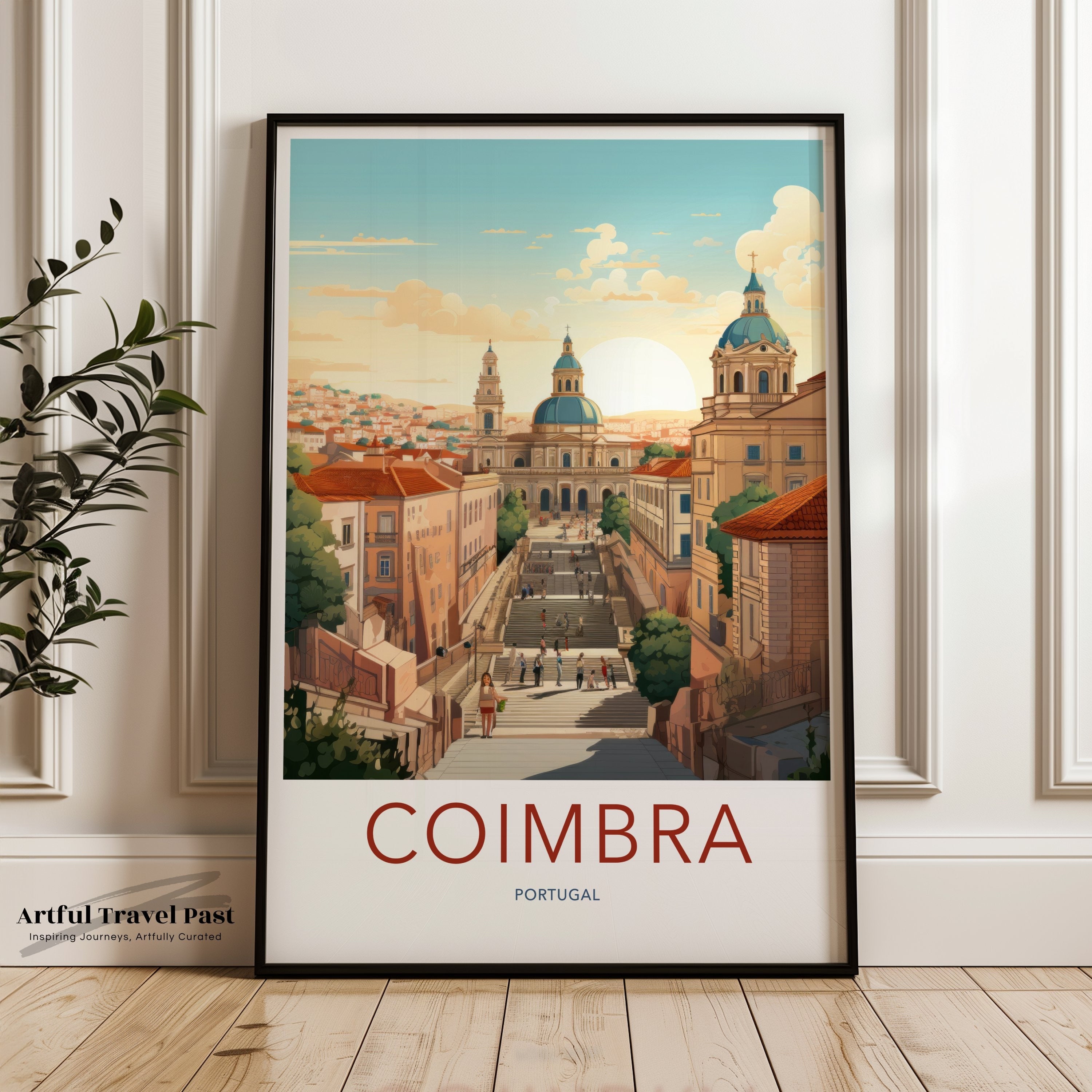 Coimbra Portugal Cityscape Wall Art, Vintage Travel Poster Print, Historic European Architecture Artwork Decor, Retro City Scene