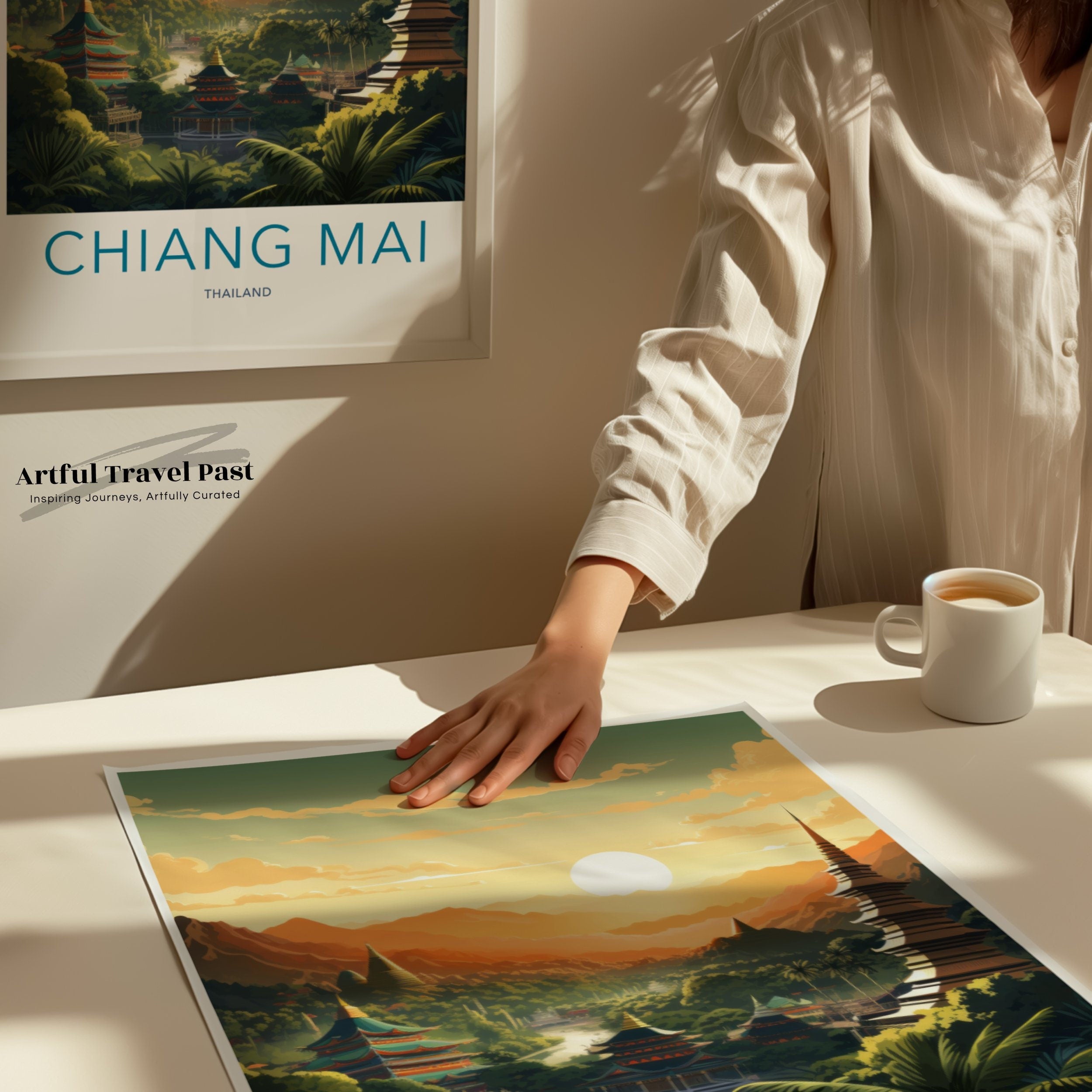 Chiang Mai Thailand Sunset Landscape Wall Art, Serene Mountain View Poster, Thai Cultural Decor, Travel Souvenir Print, Home Decoration