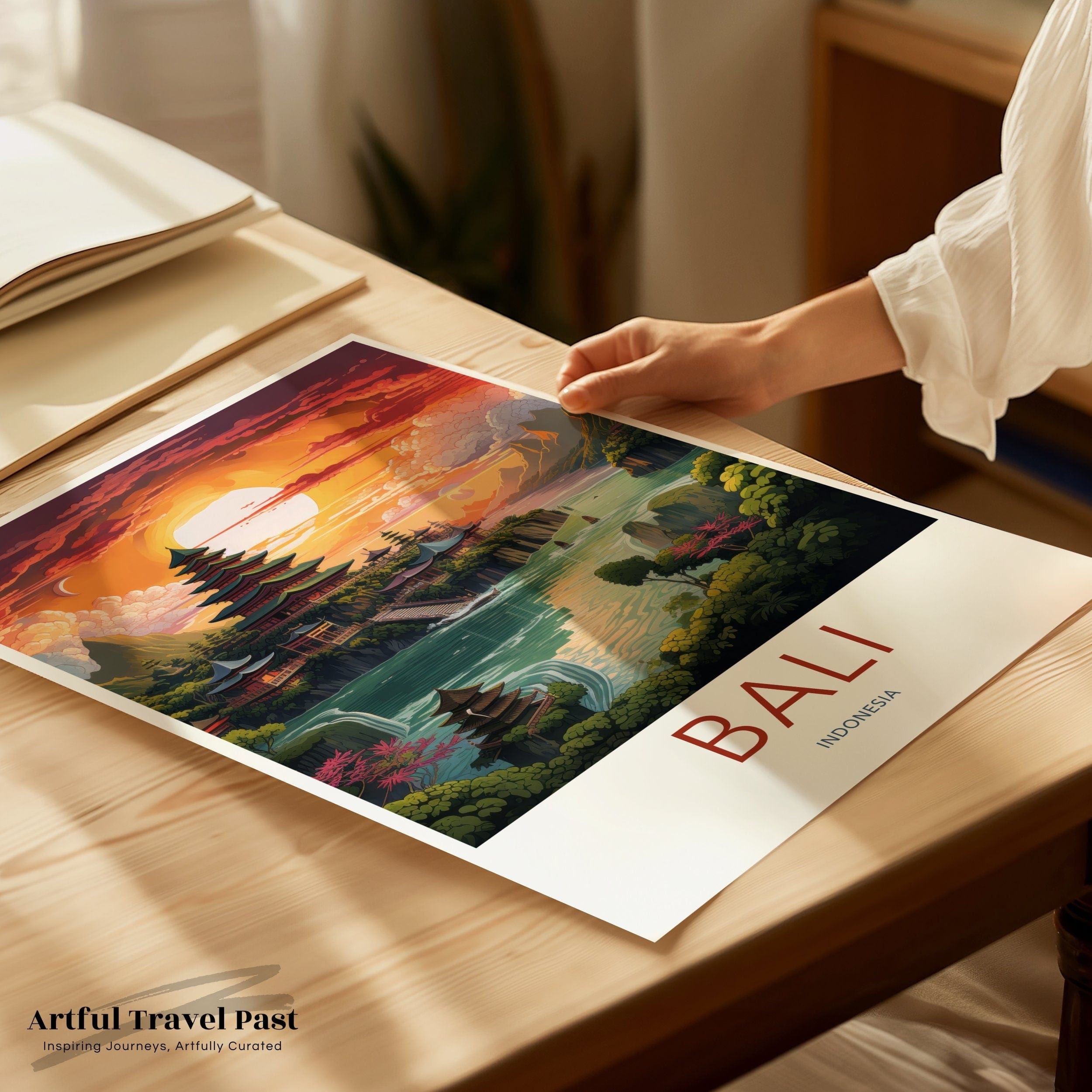 Wall Art Bali Poster | Pagoda Sunset | Indonesia Wall Art