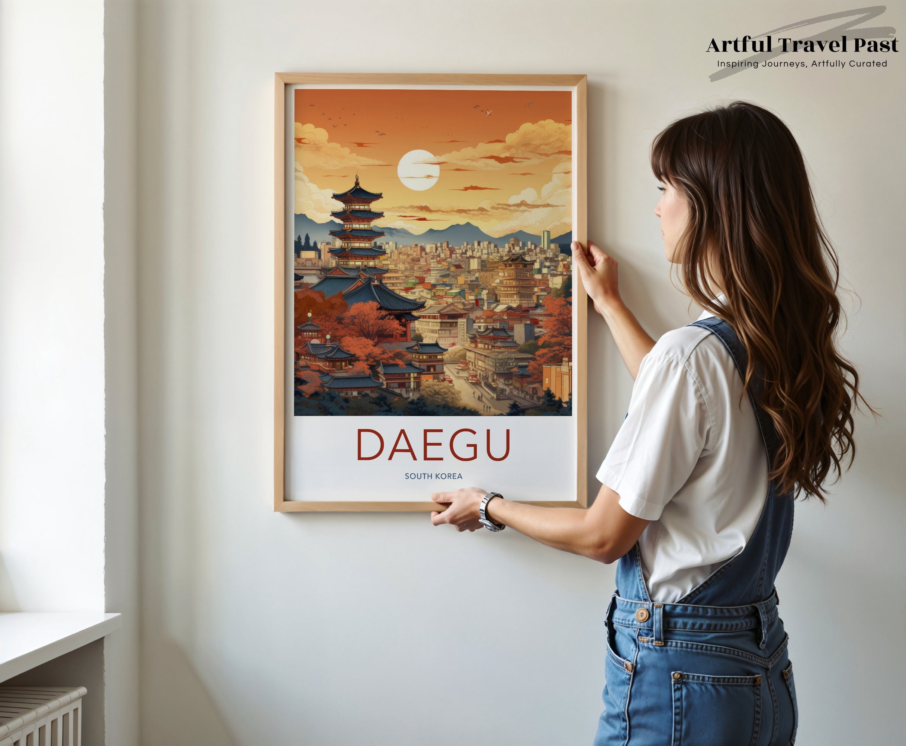 Colorful Daegu South Korea Wall Art Print, Cityscape Illustration, Asian City Sunset Scene, Home Decor, Modern Urban Artwork