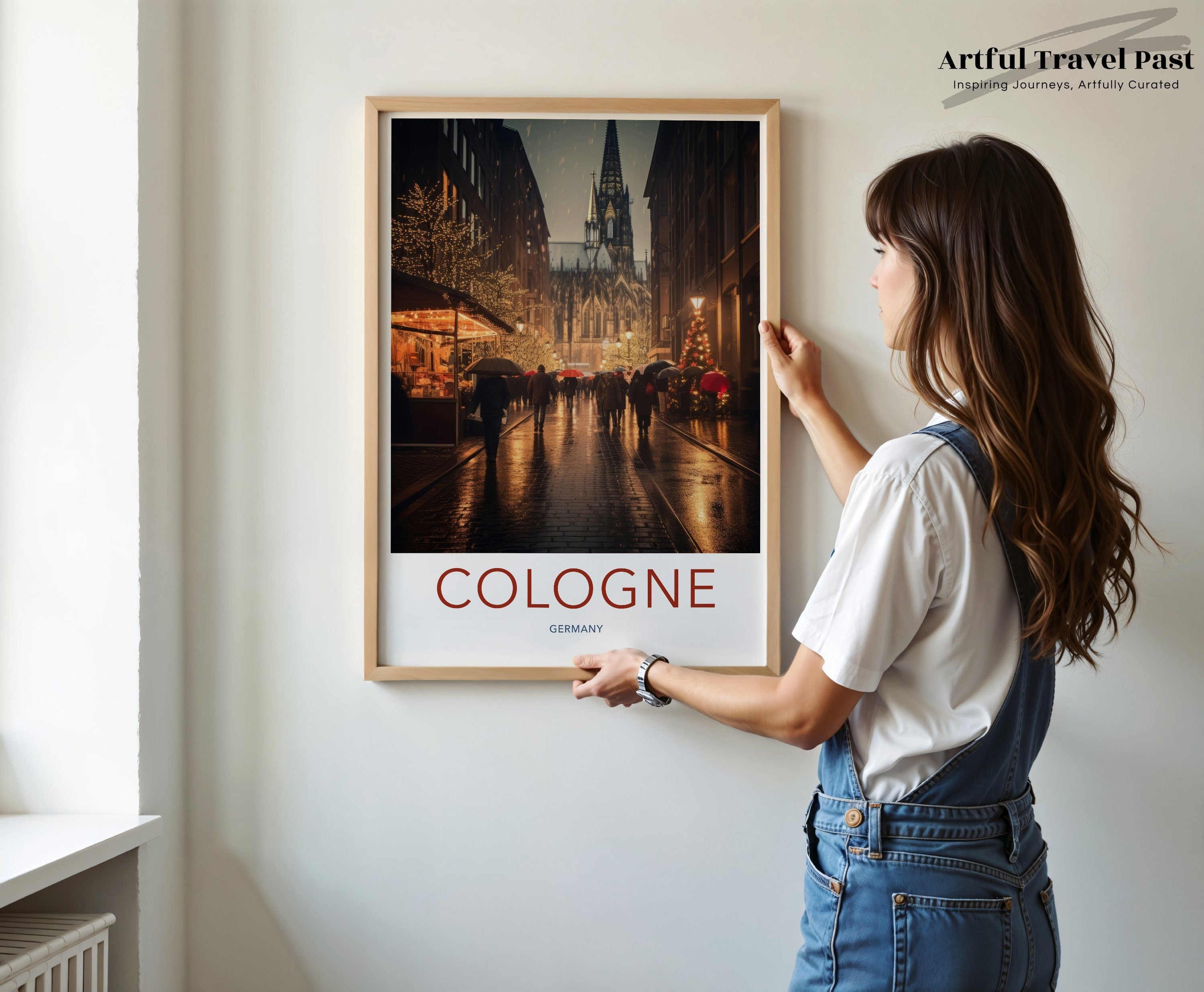 Cologne Cityscape Wall Art Print, Germany Cathedral Night Scene, Cozy Winter Street Decor, European Architectural Artwork