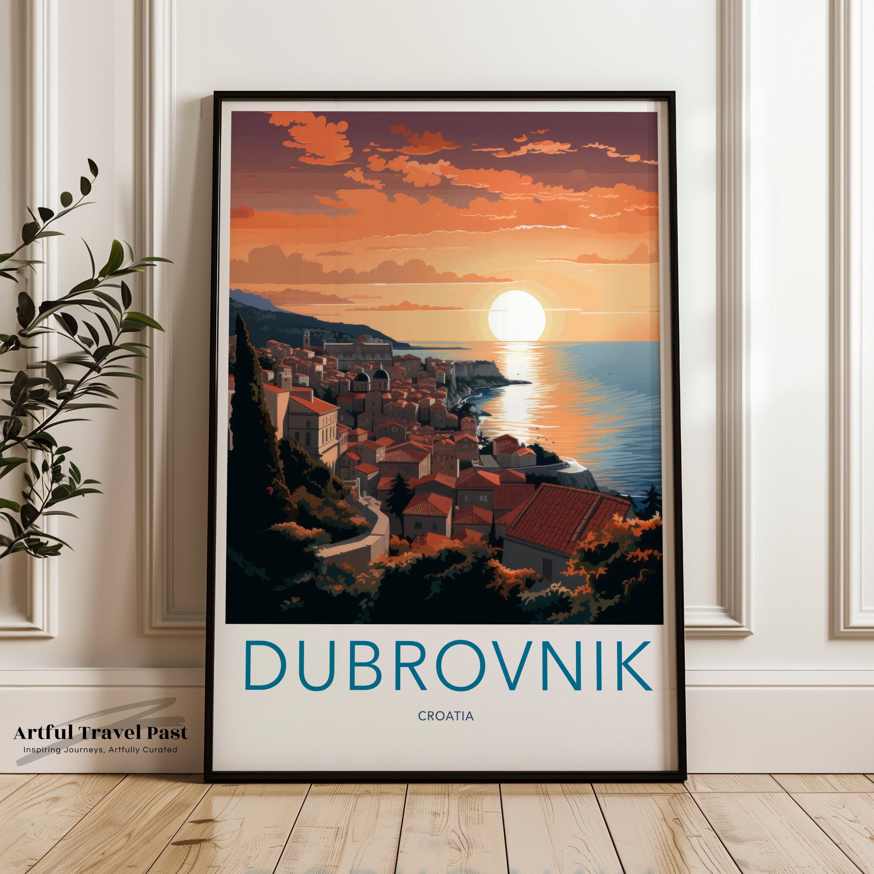 Dubrovnik Croatia Wall Art Print, Travel Poster, Sunset Coastal Cityscape, Croatian Seaside Decor, Vibrant Sunset Artwork