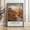 Jaipur India cityscape, picturesque sunset city view, vibrant market scene, architectural wonders, wall art decor print