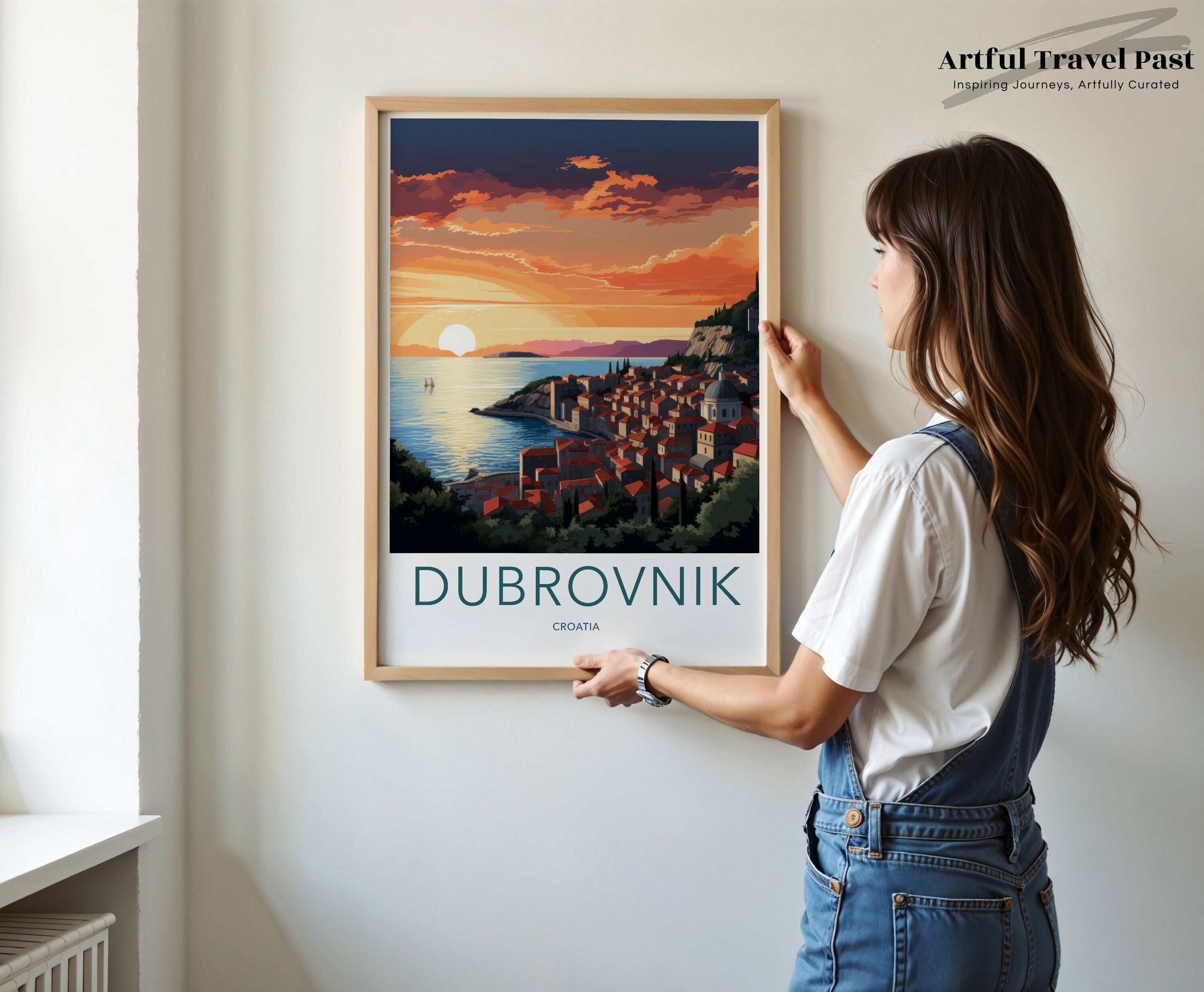 Dubrovnik Croatia Wall Art, Sunset Coastal Landscape Print, Mediterranean Travel Poster, Cityscape Artwork, Modern Home Decor