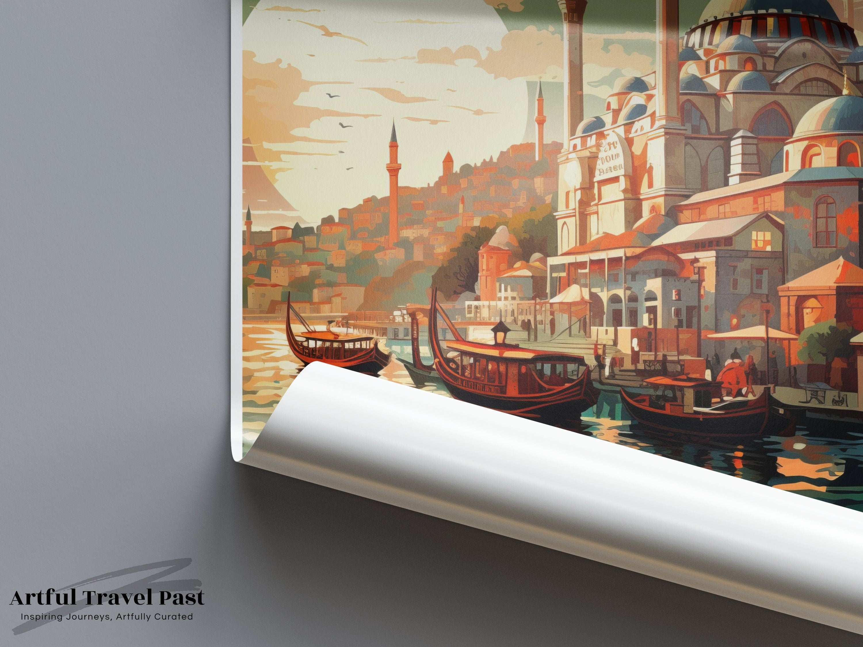 Istanbul Turkey Wall Art, Colorful Cityscape Wall Decor, Vintage Travel Poster, Landscape Art Print, Home Decor Artwork