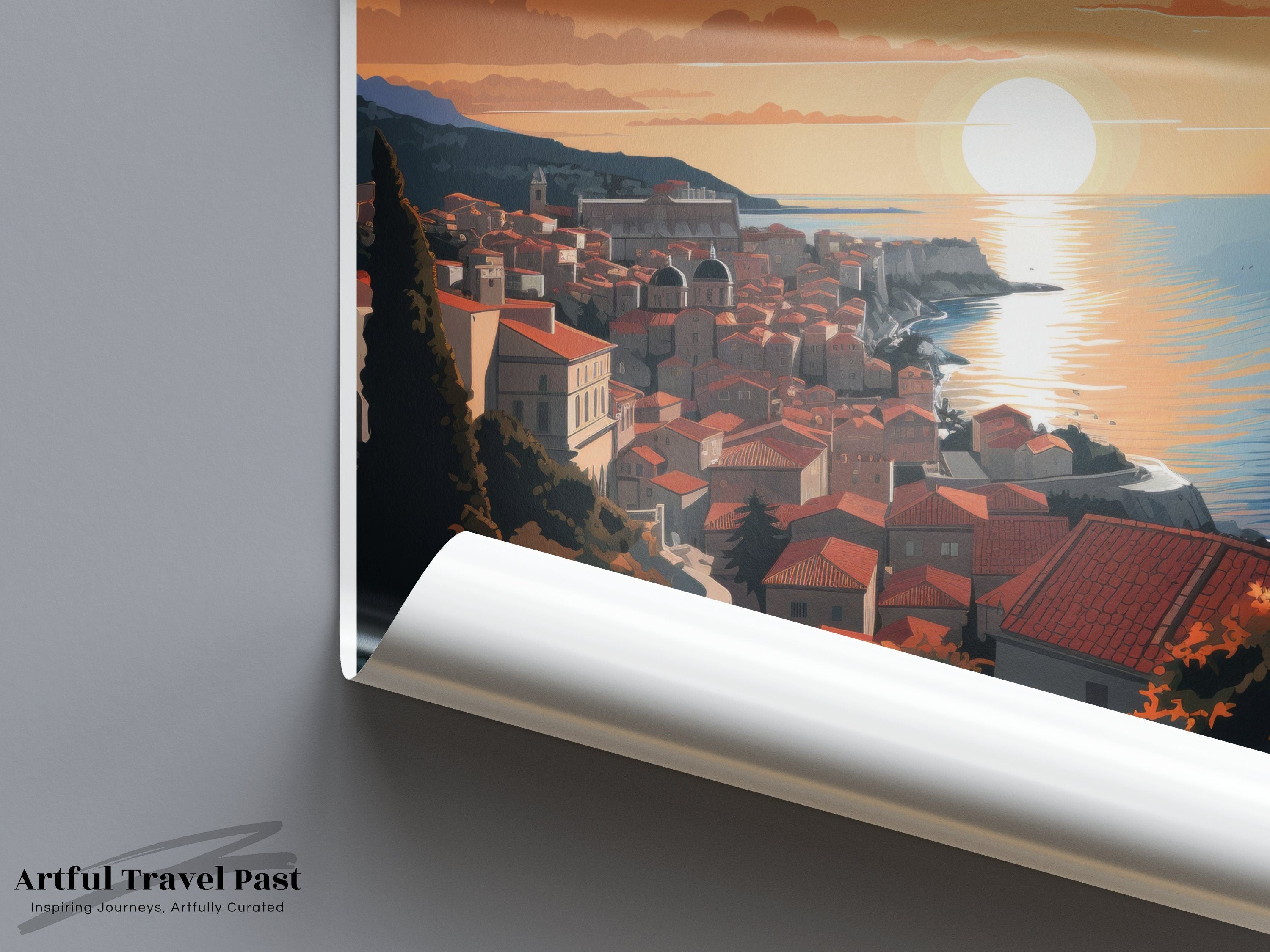 Dubrovnik Croatia Wall Art Print, Travel Poster, Sunset Coastal Cityscape, Croatian Seaside Decor, Vibrant Sunset Artwork