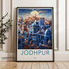 Jodhpur wall art print, India cityscape poster, blue city illustration, vibrant home decor, travel inspired wall decor