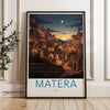 Matera Italy Wall Art Print, Scenic Cityscape Poster, Sunset Landscape Artwork, Historic Italian Town Decor, Dreamy Evening Illustration