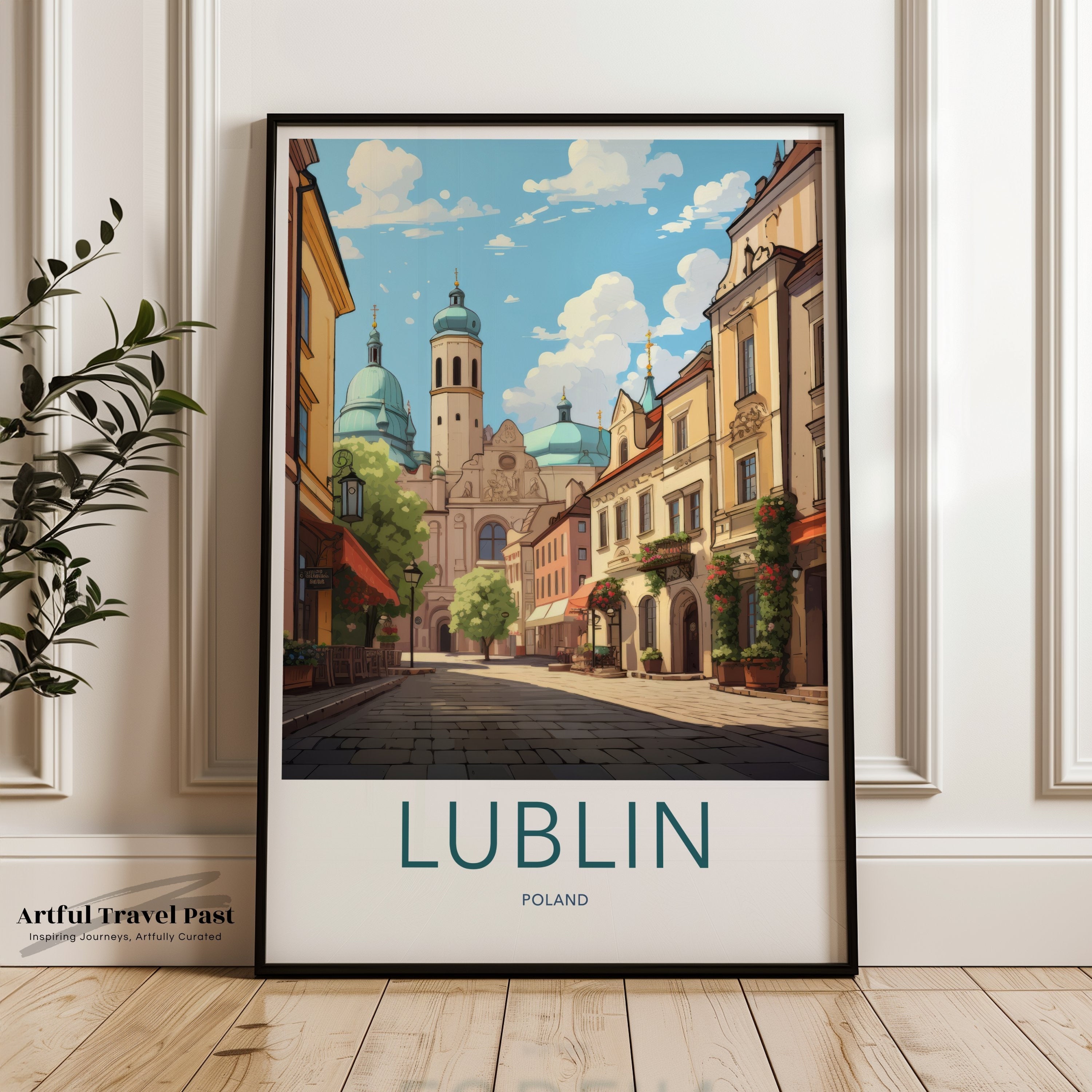 Lublin Poland Cityscape Wall Art, Vintage Urban Poster, Historic Architecture Print, Travel Art Decor, European City Illustration