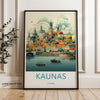 Kaunas Lithuania cityscape wall art, colorful city illustration, European travel decor, scenic landscape print