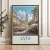 Lviv Cityscape Wall Art Print, European Street Scene Poster, Ukraine Travel Illustration, Historic Architecture Artwork