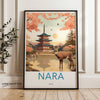 Vintage Nara Travel Poster, Japanese Deer and Pagoda Art, Cherry Blossom Wall Art, Digital Print for Home Decor