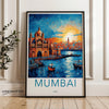 Mumbai India skyline sunset illustration, vibrant wall art, cityscape print, travel destination poster, urban home decor