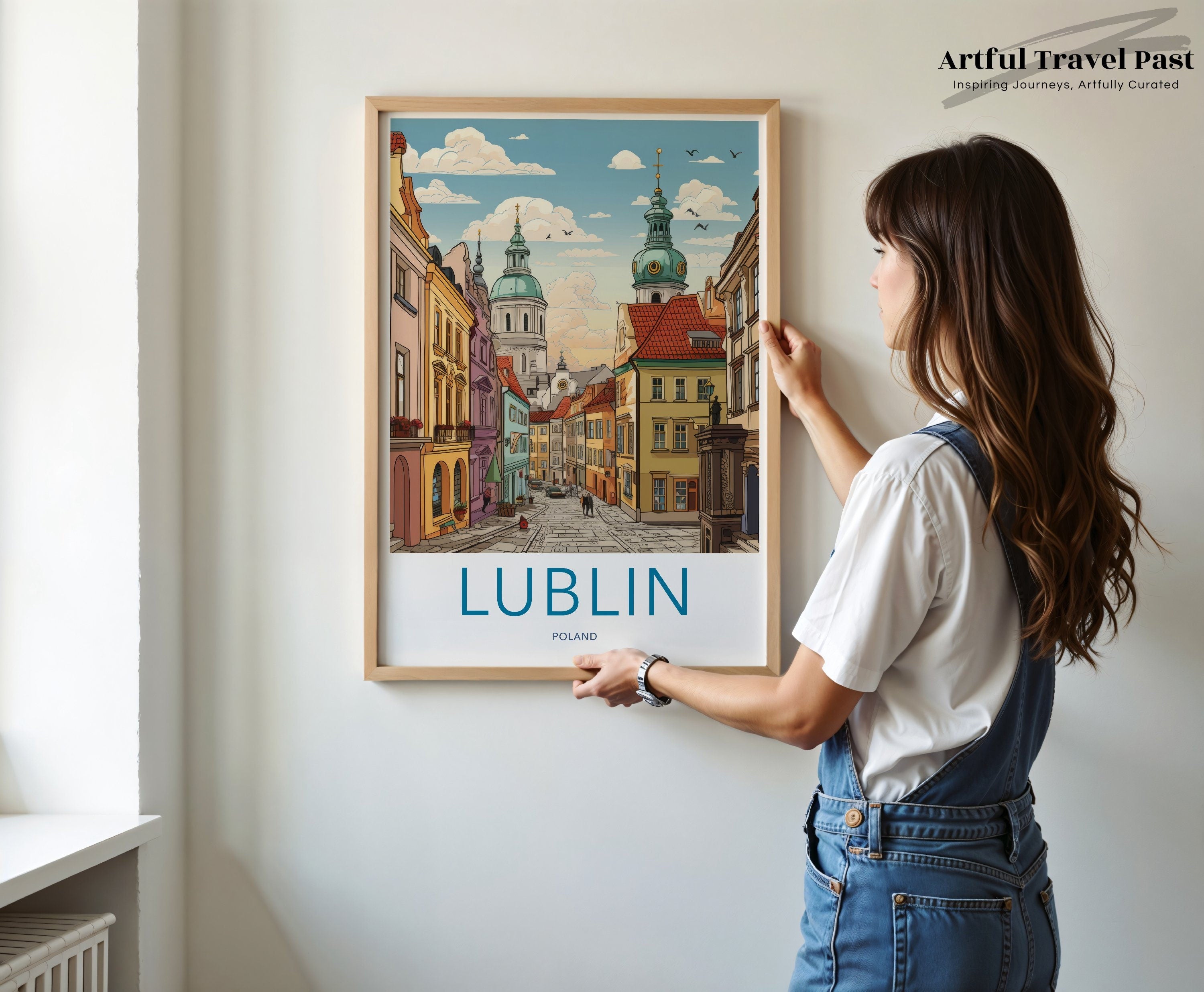 Lublin Poland Wall Art Print Retro Cityscape Illustration Colorful City Street Poster Travel Decor for Living Room Bedroom Office