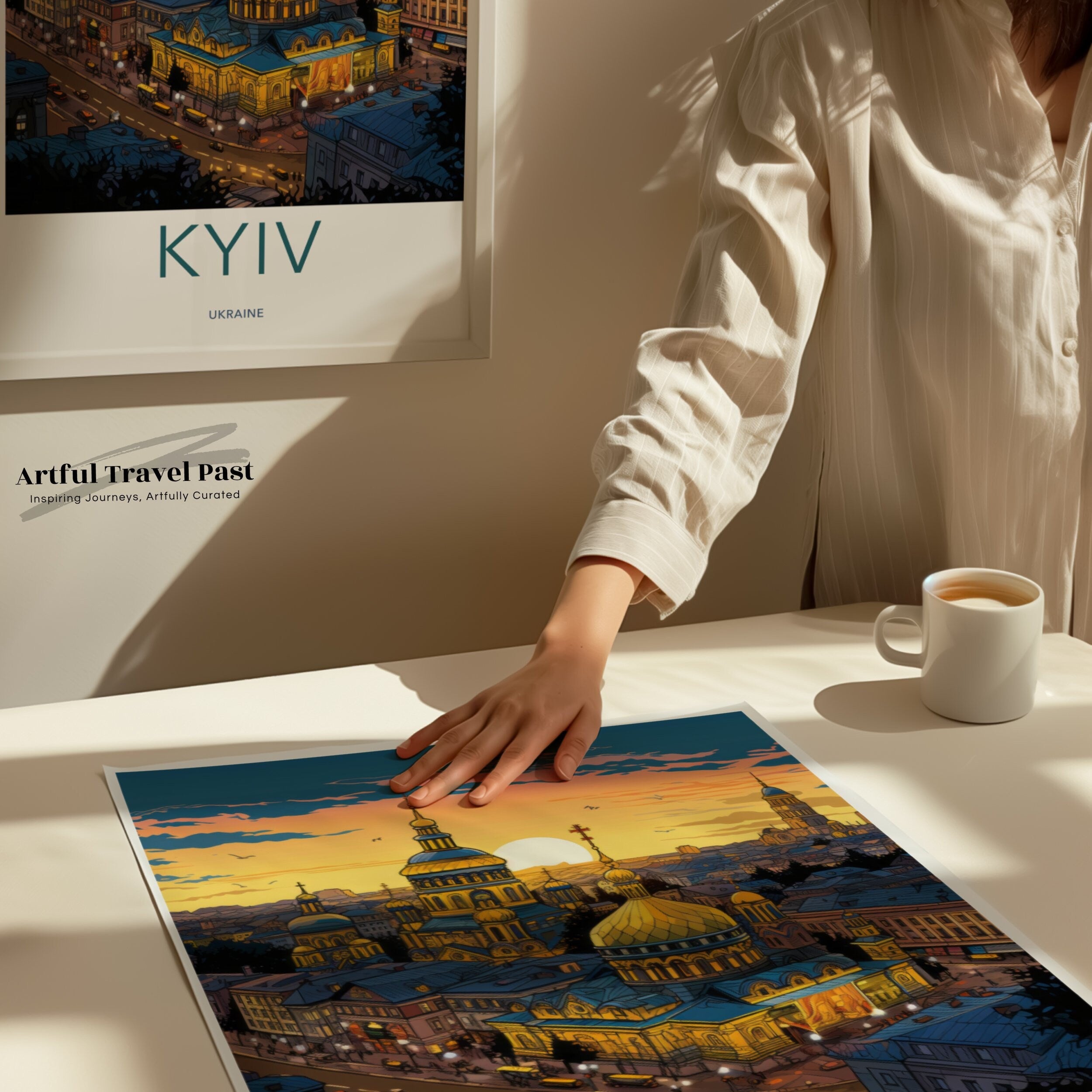 Kyiv Ukraine Skyline Wall Art, Artistic Cityscape Print, Beautiful Urban Sunset Illustration, Colorful City View, Home Decor