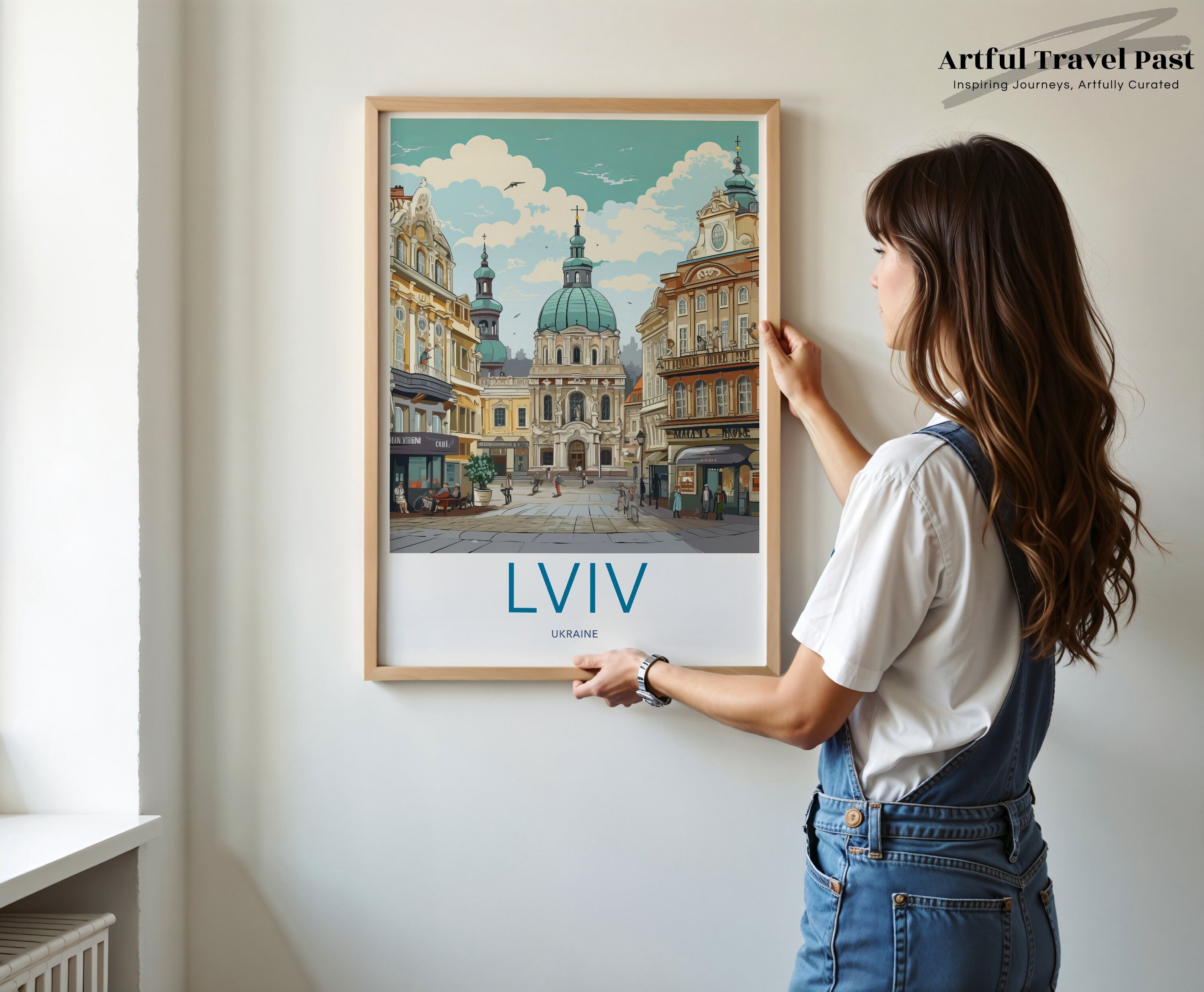 Lviv Ukraine Cityscape Illustration, Historic European Architecture Wall Art, Travel Poster Home Decor, Gift for Travelers