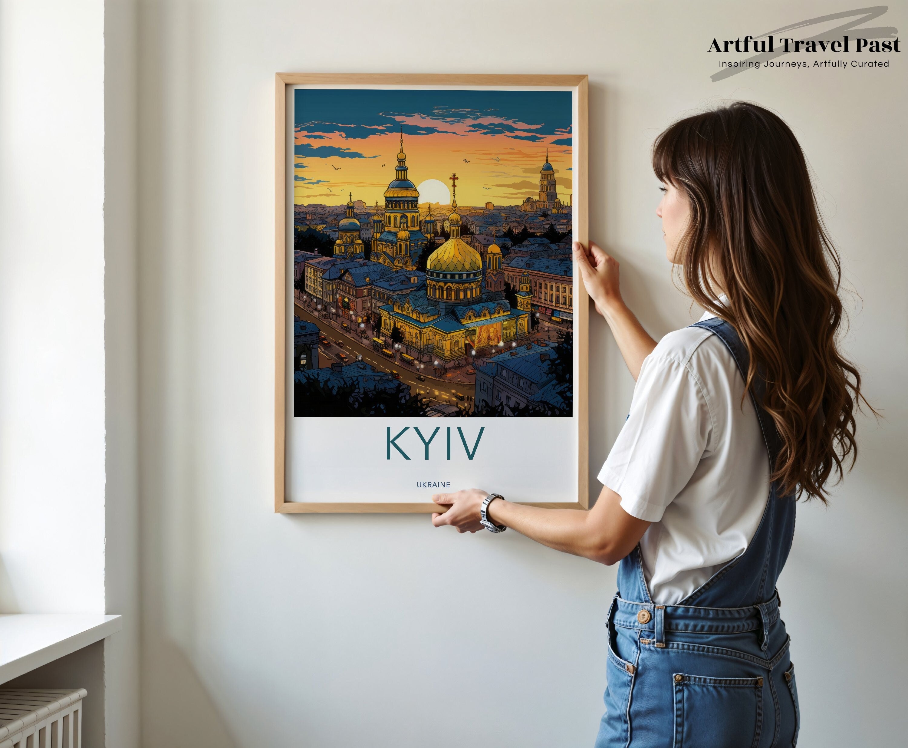 Kyiv Ukraine Skyline Wall Art, Artistic Cityscape Print, Beautiful Urban Sunset Illustration, Colorful City View, Home Decor