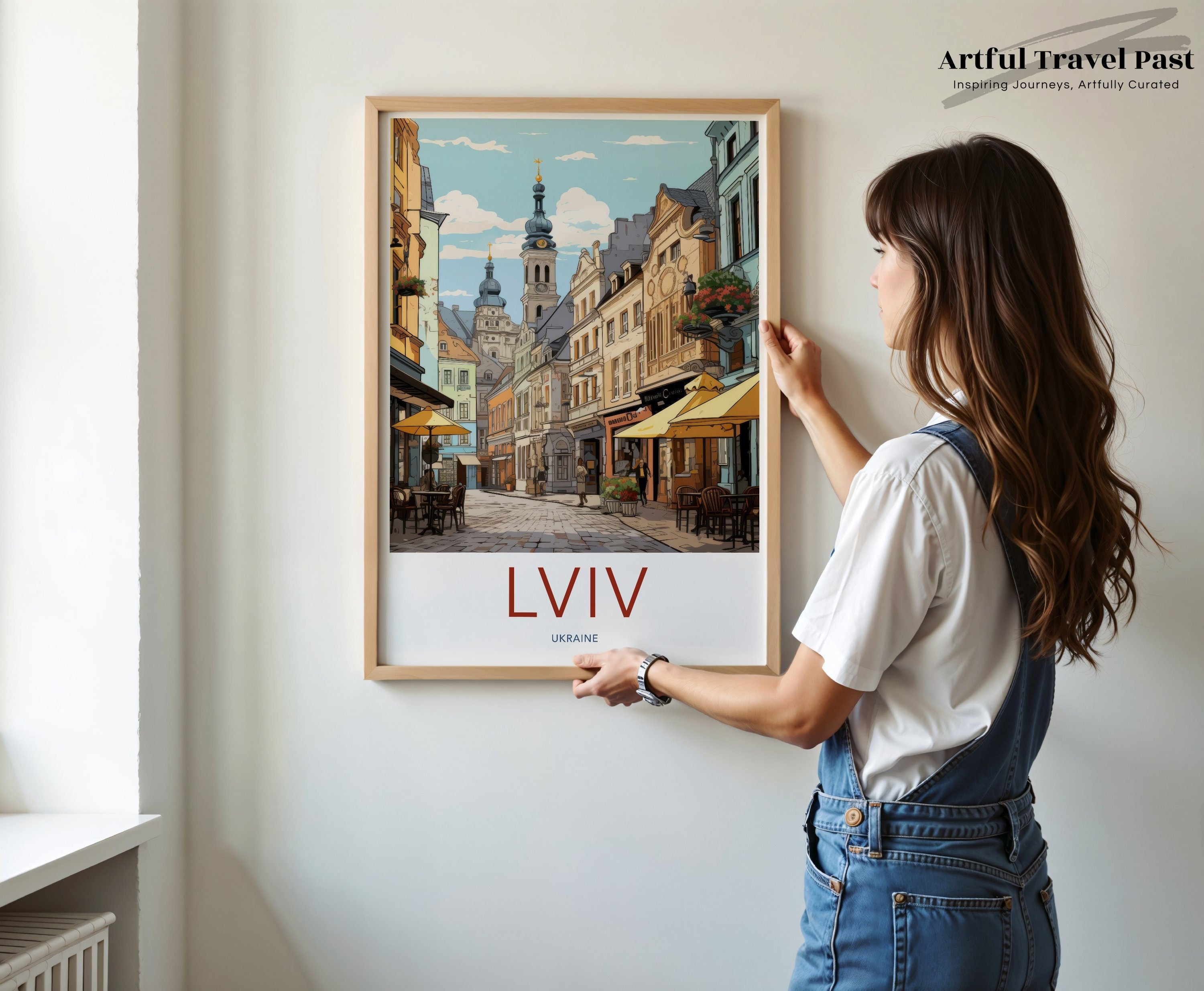 Lviv Ukraine Wall Art Print, Old Town Street Scene Illustration, European Cityscape Decor, Travel Poster, Home Decoration