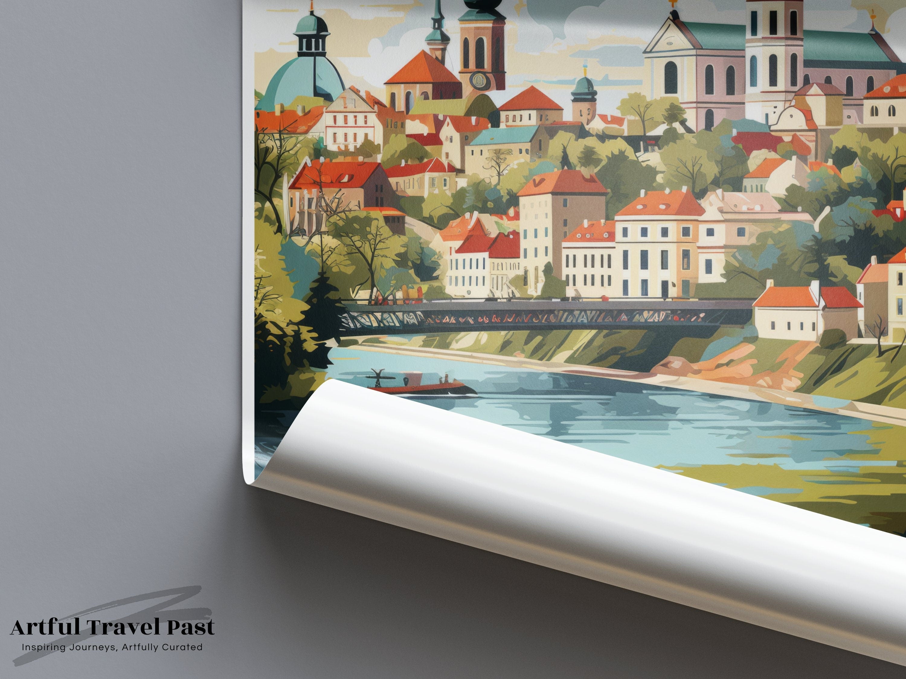 Kaunas Lithuania Cityscape Wall Art Print, Travel Poster, European City Artwork, Modern Home Decor, Office Decoration, Gift Idea