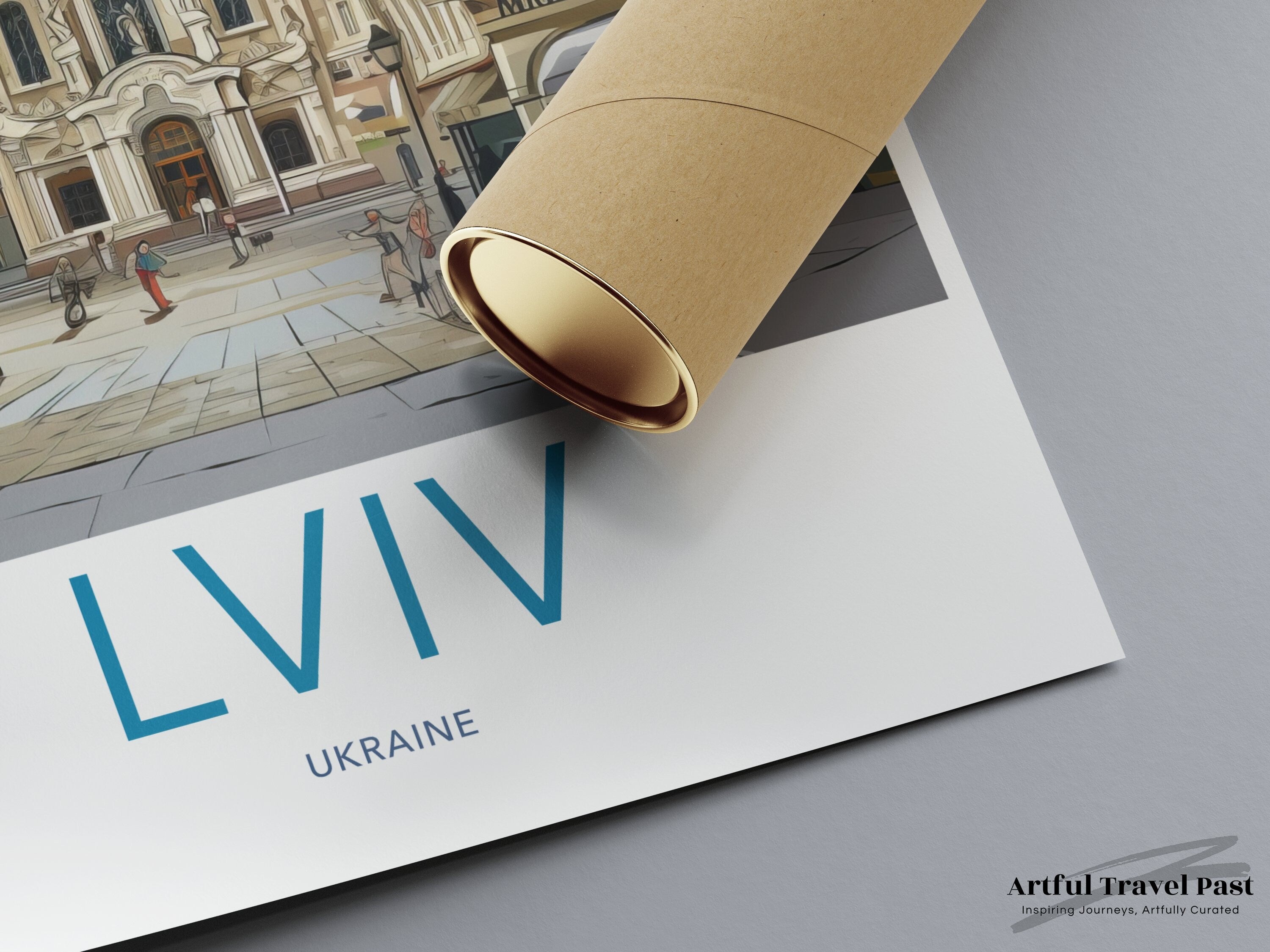 Lviv Ukraine Cityscape Illustration, Historic European Architecture Wall Art, Travel Poster Home Decor, Gift for Travelers